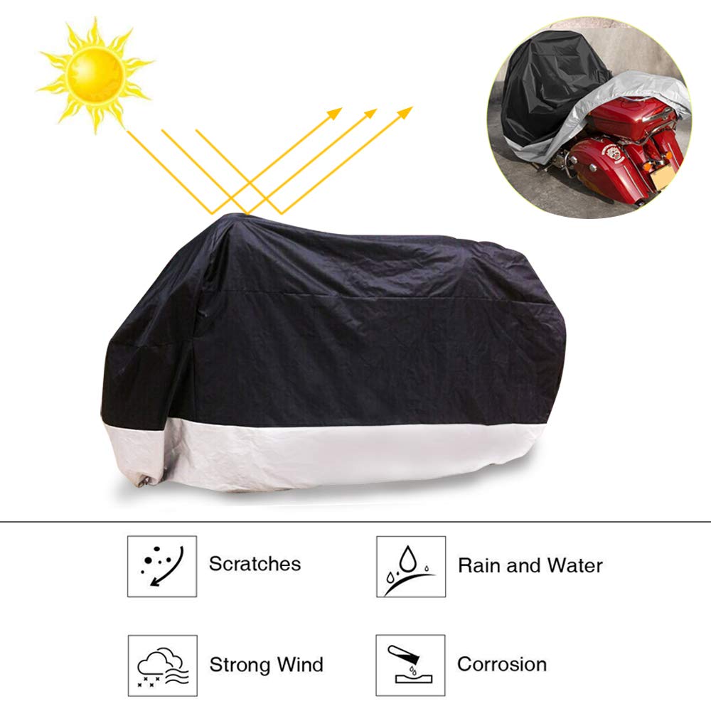 JOYON Motorcycle Cover with Lockhole Waterproof for Indian Chief, Chieftain Roadmaster, Dark Horse 116" XXXX Large