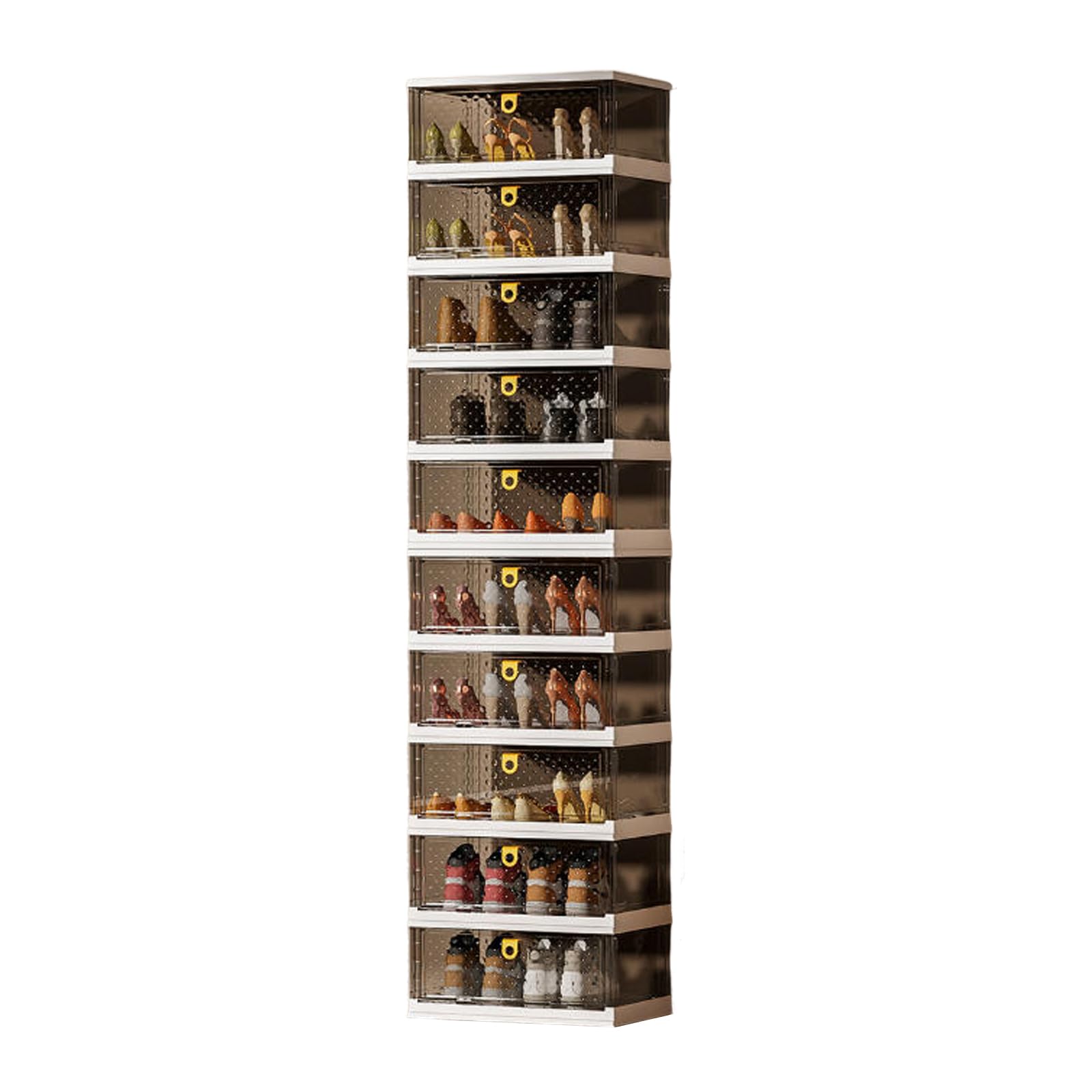 CuteHairy Shoe Storage Boxes 10 Pack Clear Plastic Stackable, Foldable Shoe Organiser Containers with Lids, Space Saving Sneaker Box for Closet Entryway Wardrobe