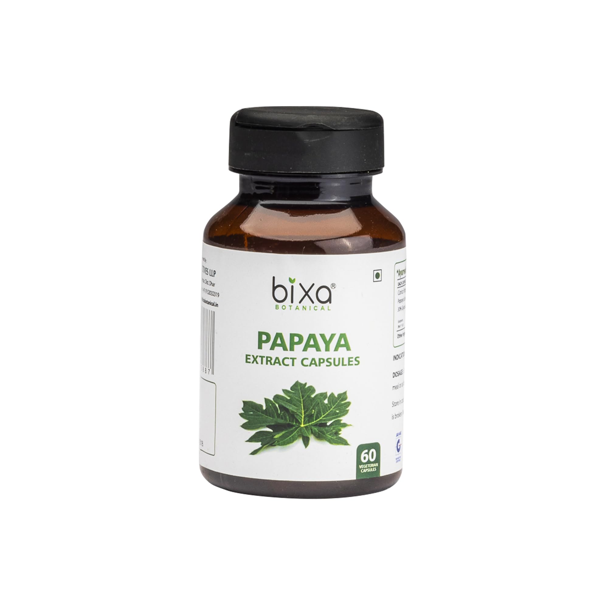 Bixa Botanical Papaya Leaf Extract 30% Glycosides (Saponnin) 60 Veg Capsules (450mg) | Supports Healthy Blood Platelets & Digestion | Anti-Oxidant Agent I Natural and Pure Pack of 1