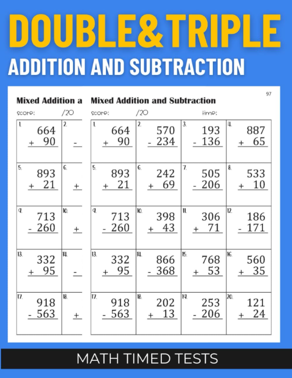 Math Timed Tests: Double and Triple Digit Addition and Subtraction