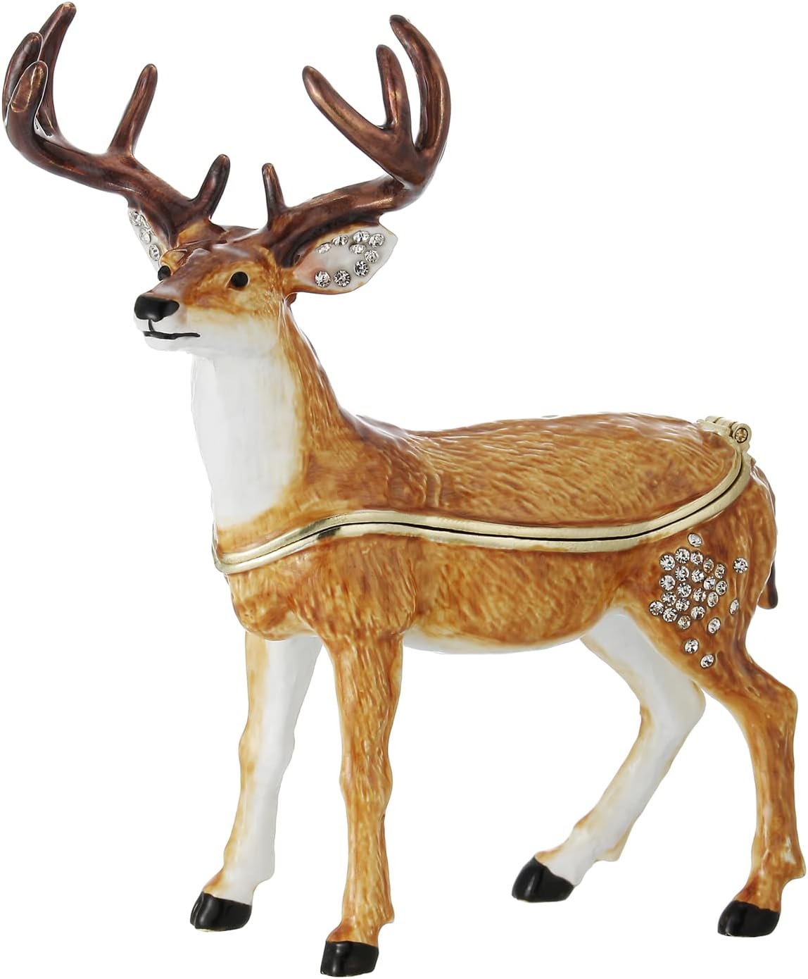 Hand Painted Enamel Christmas Reindeer Trinket Box, Hinged Jewelry Organizer Storage, Unique Home Decor Keepsake Collectible Figurine, Personalized Decoration Ornament Gifts (Brown Reindeer)