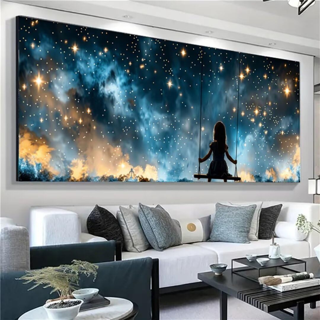 Diamond Painting XXL 180x60cm,5D Diamond Painting Erwachsene Sternenhimmel Diamant Painting Bilder Swing,DIY Diamond Painting Eckige Steine Mosaikherstellung,für Halloween Zimmer Deko,Geschenke YF-190