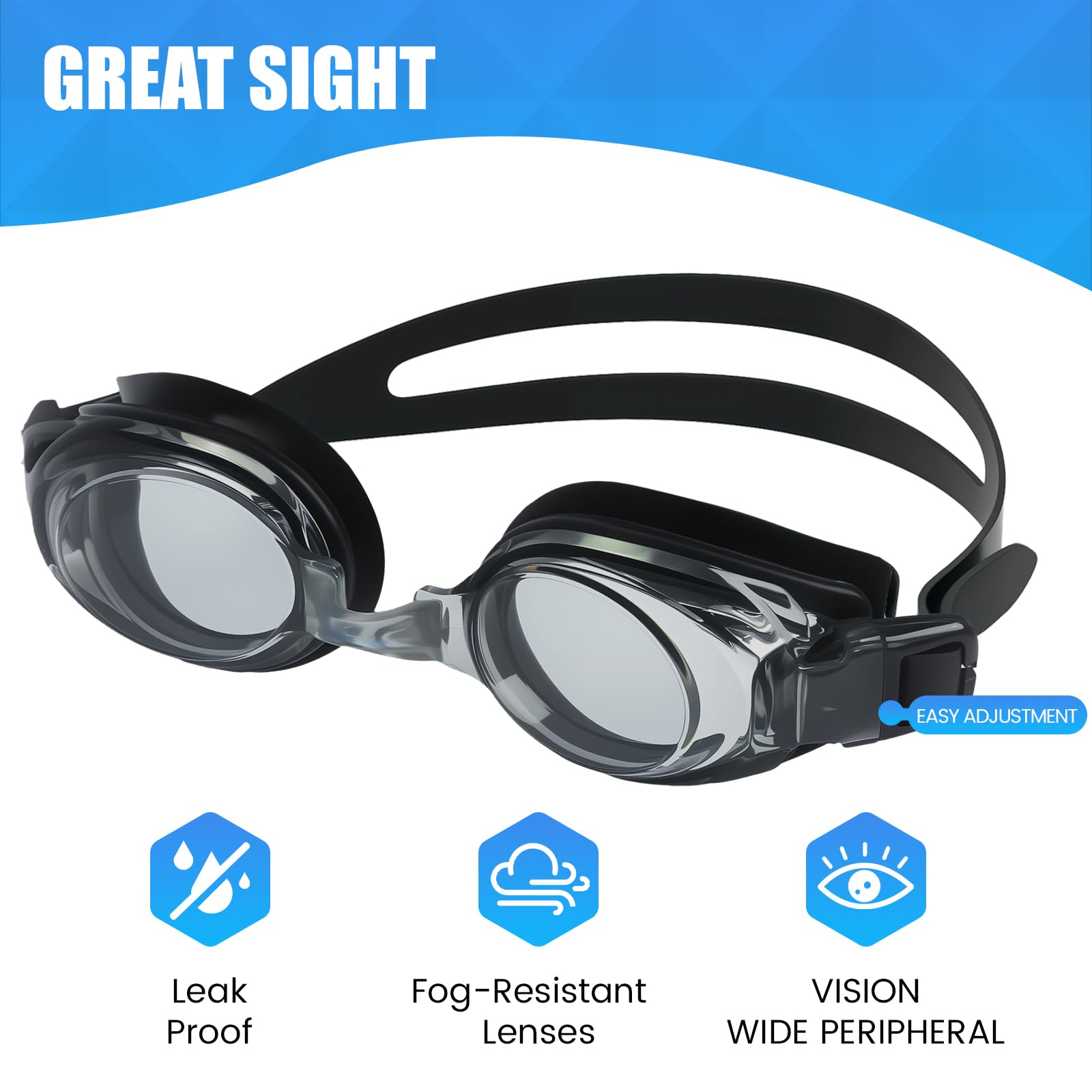 Gafas de natación antivaho para hombres y mujeres, protección UV, sin fugas (negro)