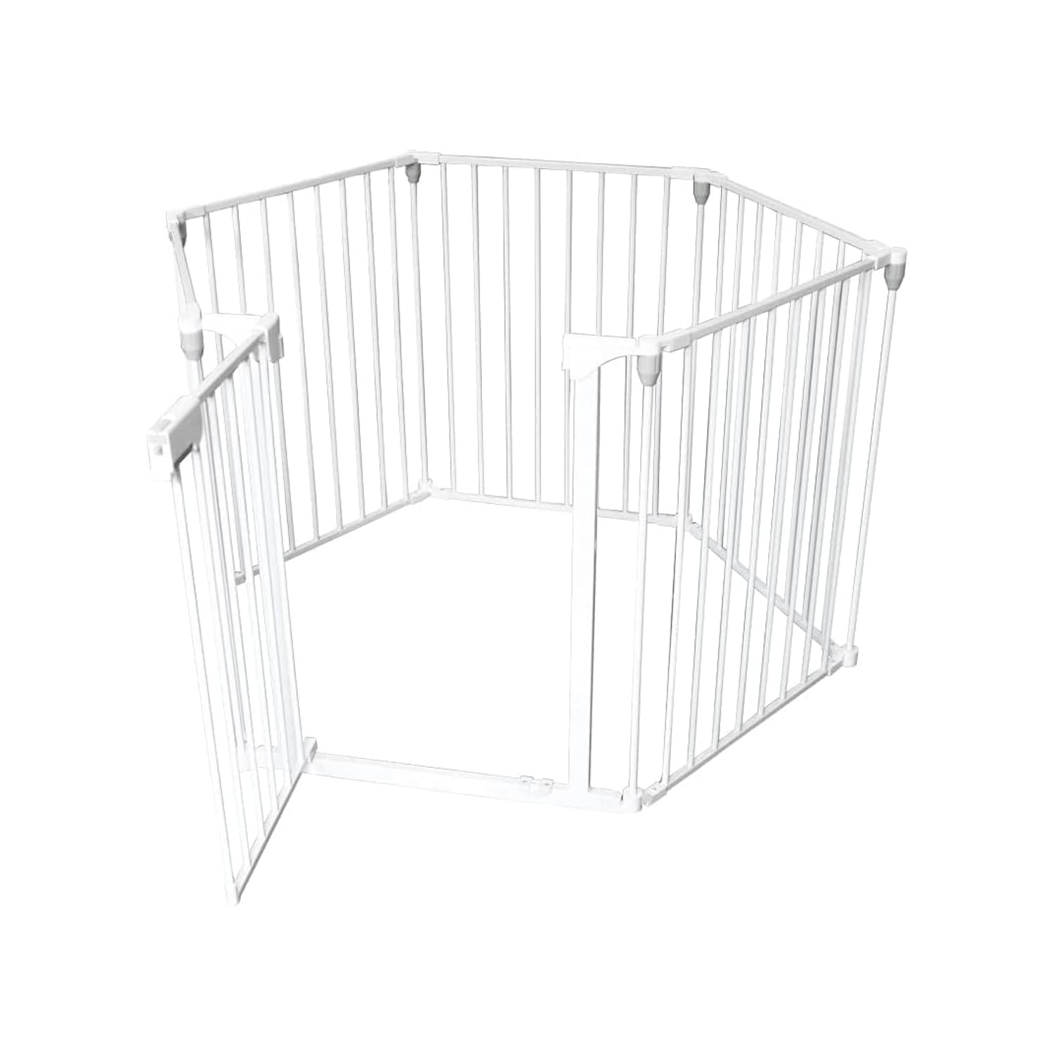 Barrera de Seguridad para niños, Perros y Gatos con Puerta – Caja de Seguridad Ideal para protección doméstica y Separador de ambientes, de Metal Barnizado Blanco, 120 x 74 cm
