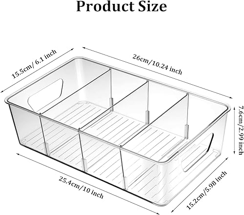 Vista 2 de Paquete de 6 organizadores y almacenamiento de despensa, recipientes de plástico transparente con 3 divisores para cocina, organización