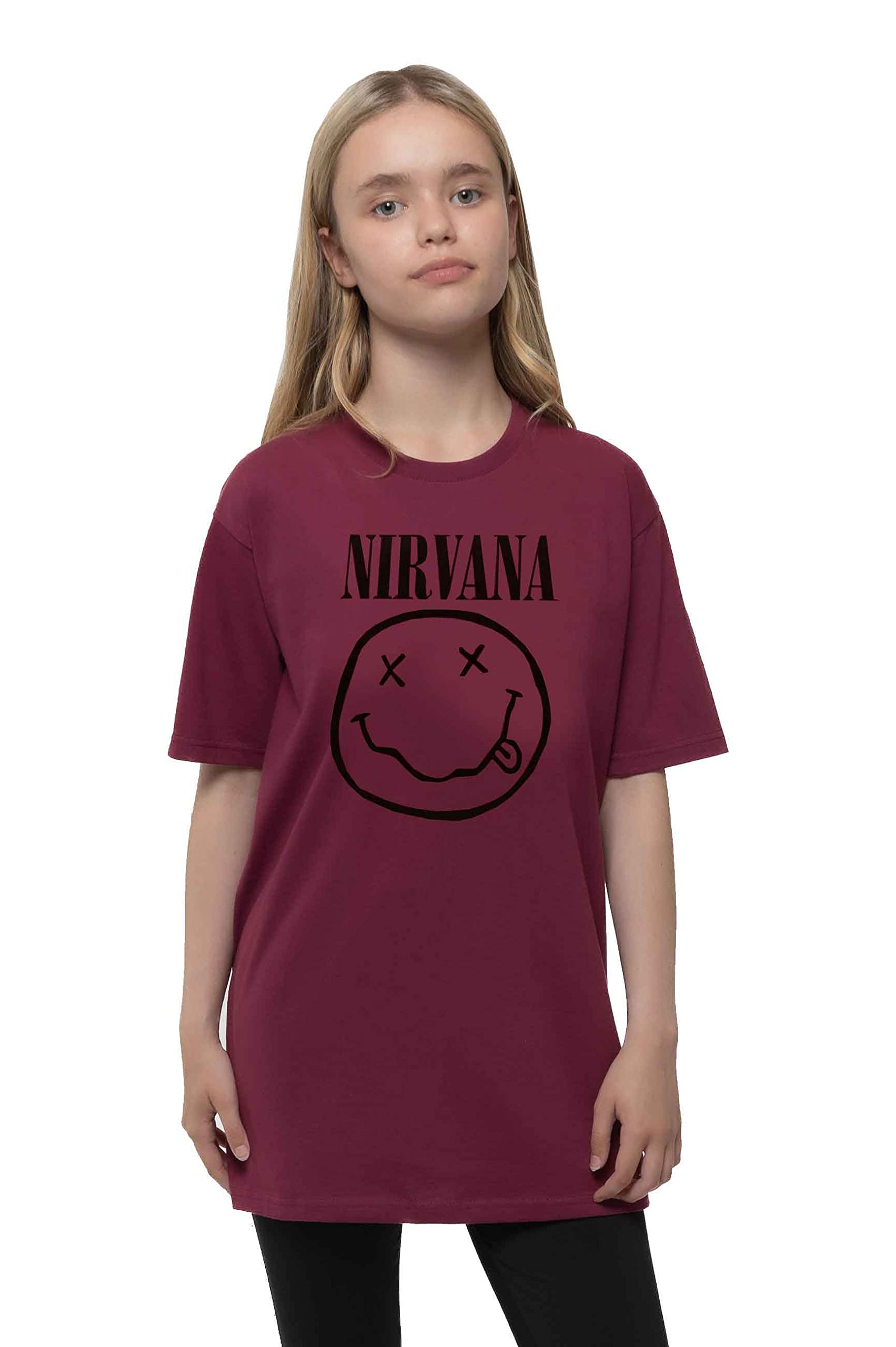 Nirvana Red Kids T-Shirt Grey Smile Band Logo Nue Official Maroon Ages 3-14 Years, L