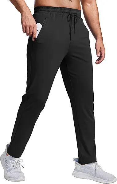 PINSPARK Mens Joggers with Zipper Pockets Lightweight Athletic Track Pants Quick Dry Workout Gym Sweatpants for Men