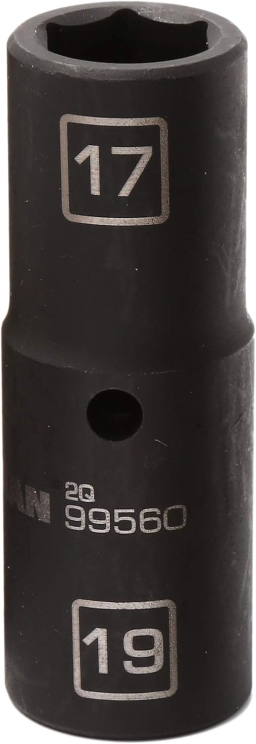 Steelman 1/2-Inch Drive 6-Point 17mm x 19mm Double Ended Impact Flip Socket, Durable Corrosion-Resistant Steel, Laser-Etched Callouts