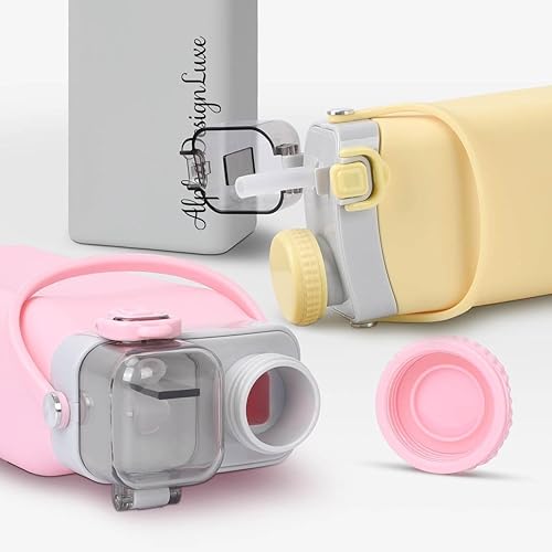 Miniatura 6 de Botella de agua de silicona plegable, sin BPA, 100% materiales de grado alimenticio, duradera, portátil, versátil, a prueba de fugas, con popote