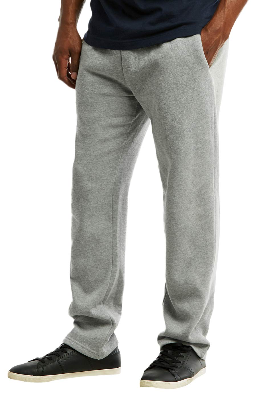 Knocker Men's Heavyweight Fabric Cotton Blend Open Bottom Fleece Sweatpants (L, Heather Grey)