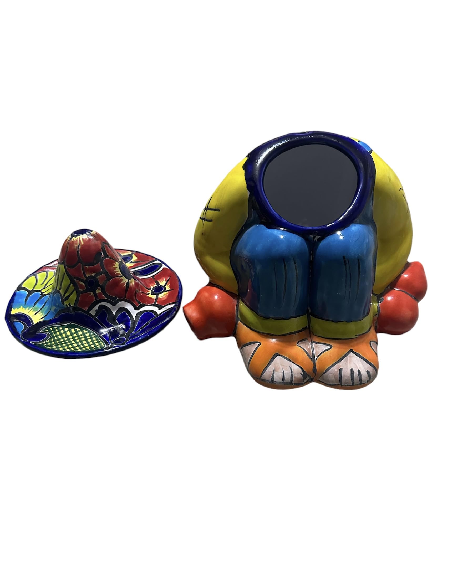 Handcrafted Talavera Canister | Mexican Pottery Sleeping Ponchito Man | Multicolored Siesta Man | Kitchen Storage, Cookie Jar