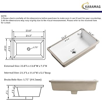 yu24♡ 24 Inch Undermount Bathroom Sink Rectangle Undermount Sink