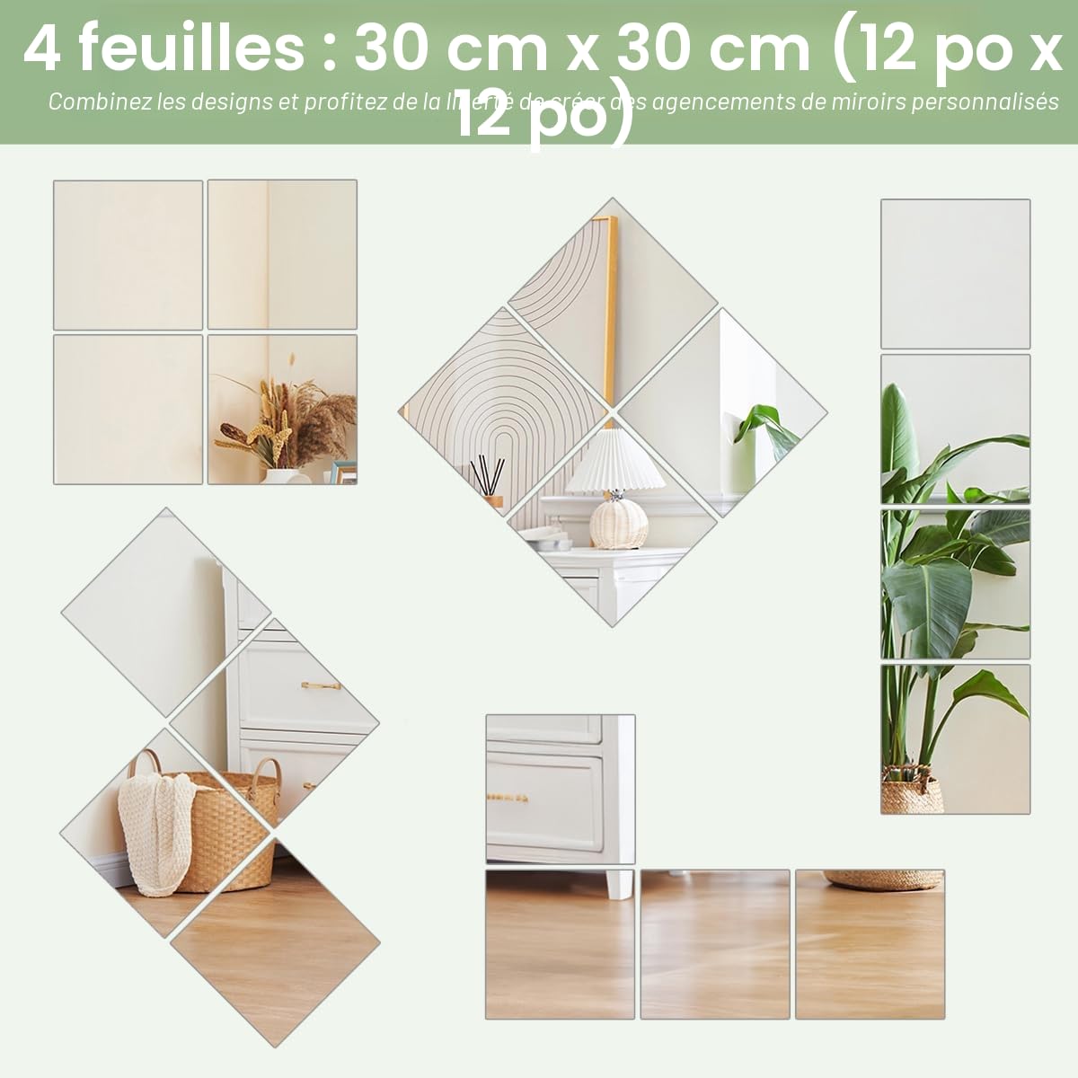 Lot de 4 miroir autocollants en acrylique pour murs, miroirs de sécurité, maquillage mural, grande taille, entraînement, gym, couloir, chambre d'enfant
