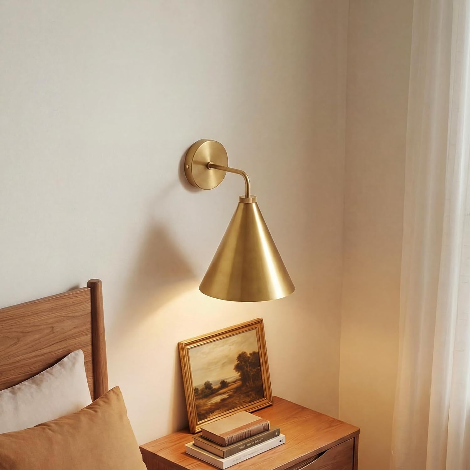 Vintage Modern Metal Conical Wall Sconce - Retro Brass Wall Lamp, Decorative Inspired Cone Wall Mount Lighting Fixture for Bedroom, Living Room, Hallway(9.8“L x 9.8" W x 12.5" H Brass)