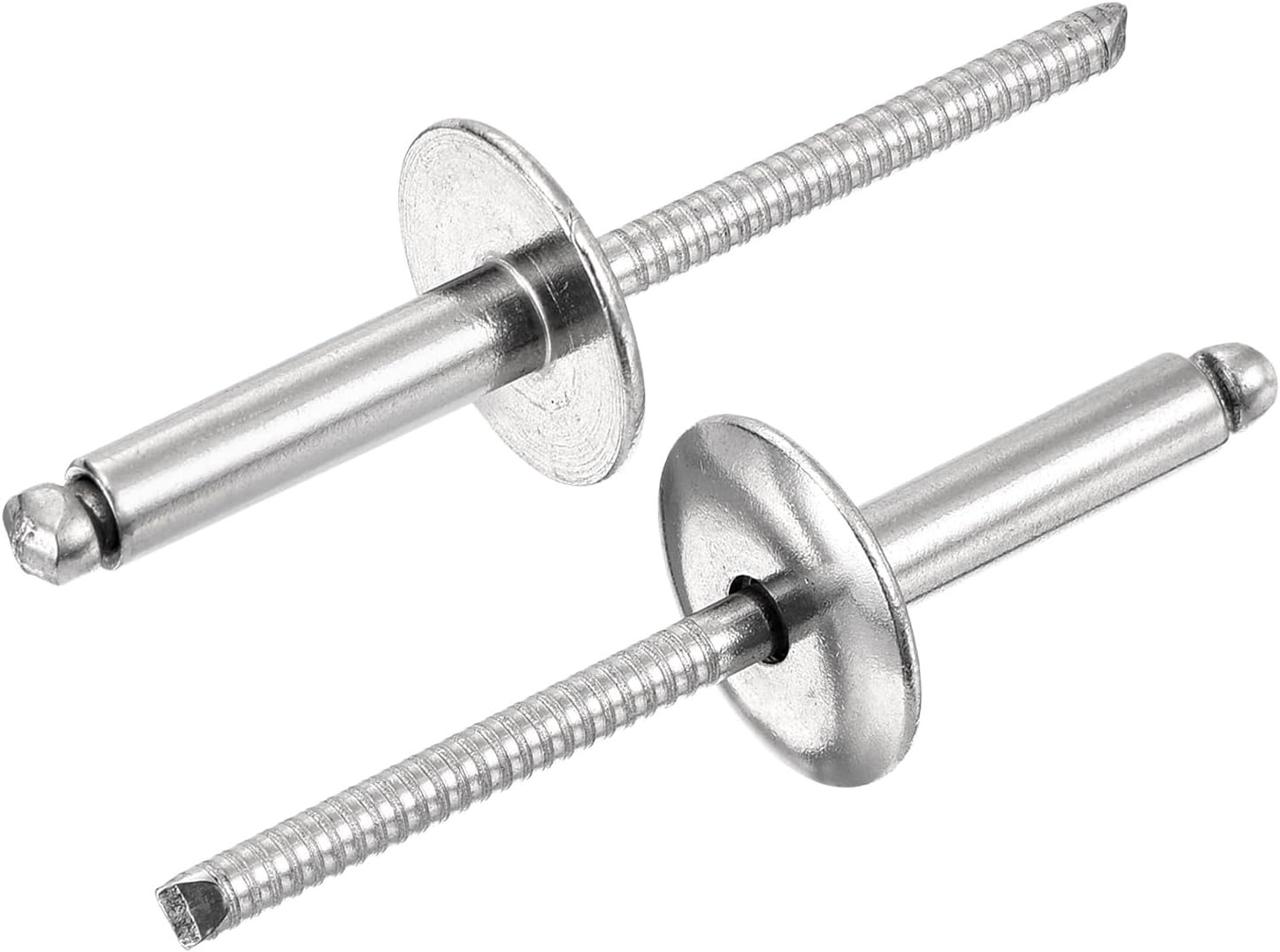 uxcell 25Pcs 3/16"x3/4" 304 Stainless Steel Large Flange Round Head Rivets, Large Cap Open End Blind Rivets for construction, automotive manufacturing, aerospace, shipbuilding (Silver)