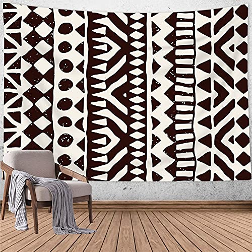 Ambzek African Tribal Tapestry Black White Mudcloth Cool Abstract Geometric Pattern 51Hx59W Inch Ethnic Indian Folk Stripe Doodle Elements Modern Art Wall Hanging Bedroom Living Room Dorm Decor #TOP4