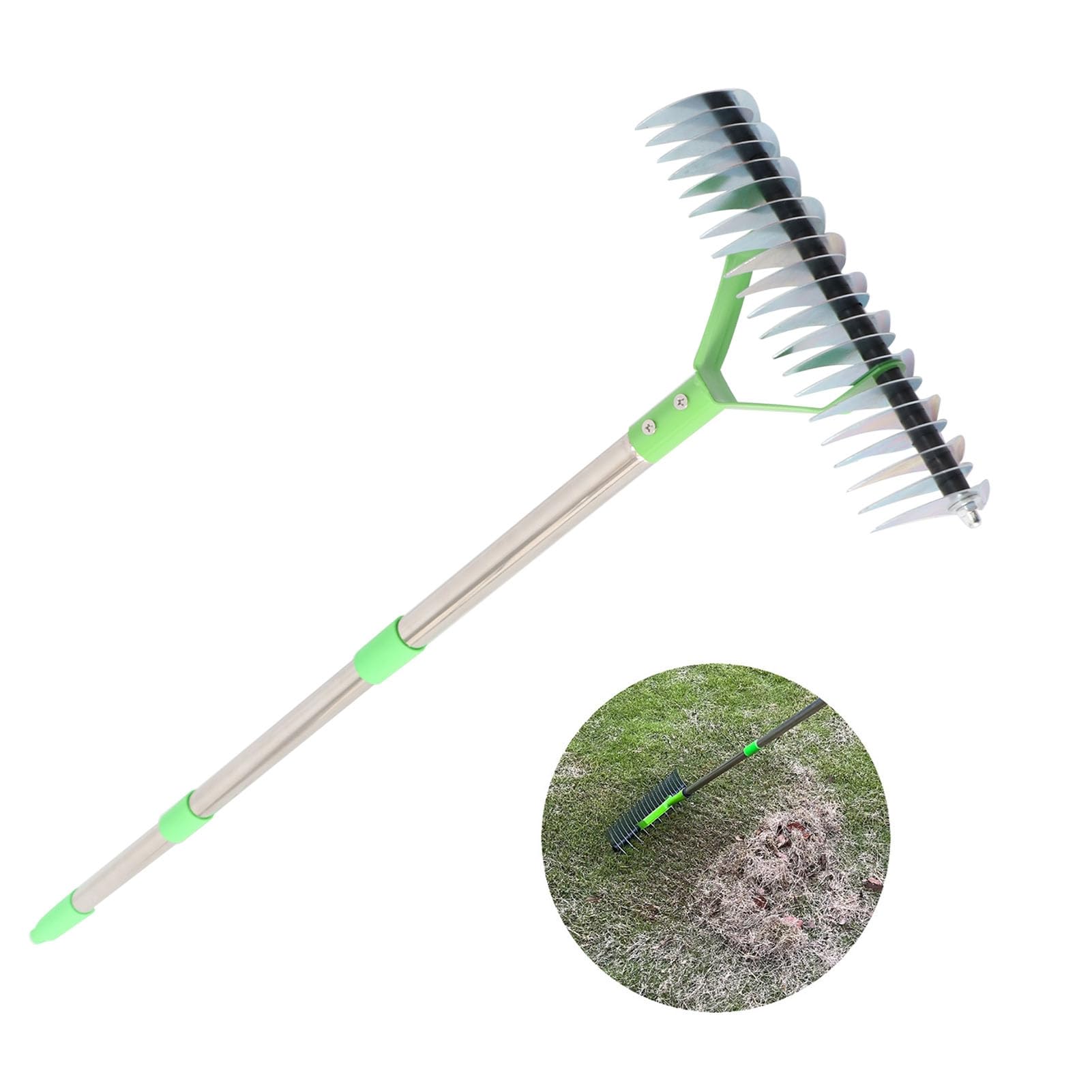 Alomejor Stainless Steel Thatch Rake with Ergonomic Handle