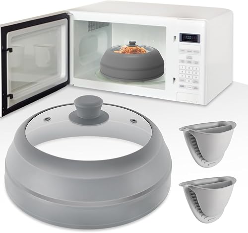 Cubierta de vidrio para salpicaduras de microondas para alimentos, cubierta de placa de silicona de 10.5 pulgadas, plegable, de grado alimenticio,