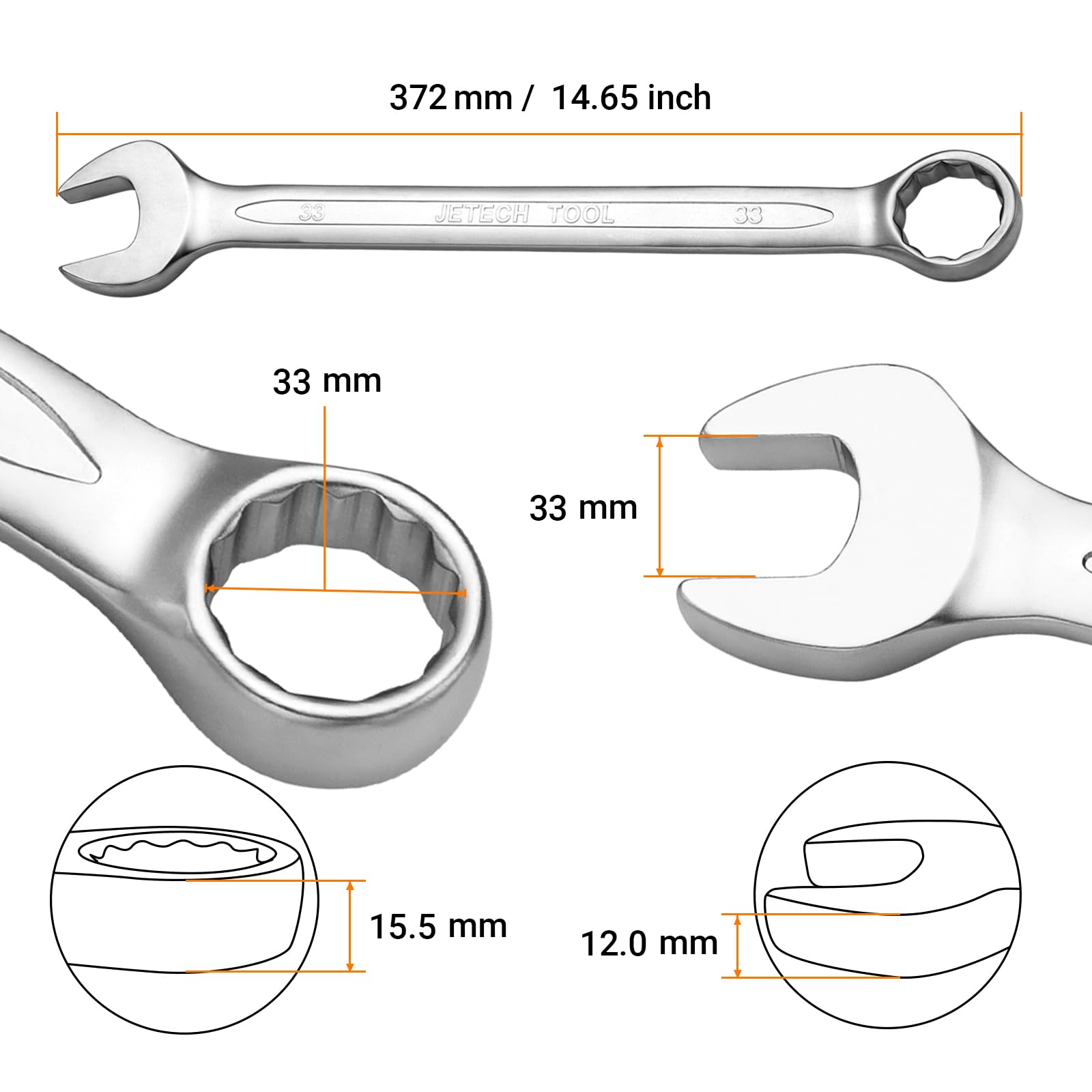 Jetech 33mm Combination Wrench - Industrial Grade, Chrome