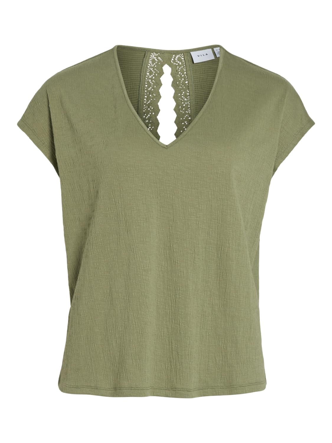 Vila Visyma-Gorra con Cuello En V Blusa de Manga Corta para Mujer