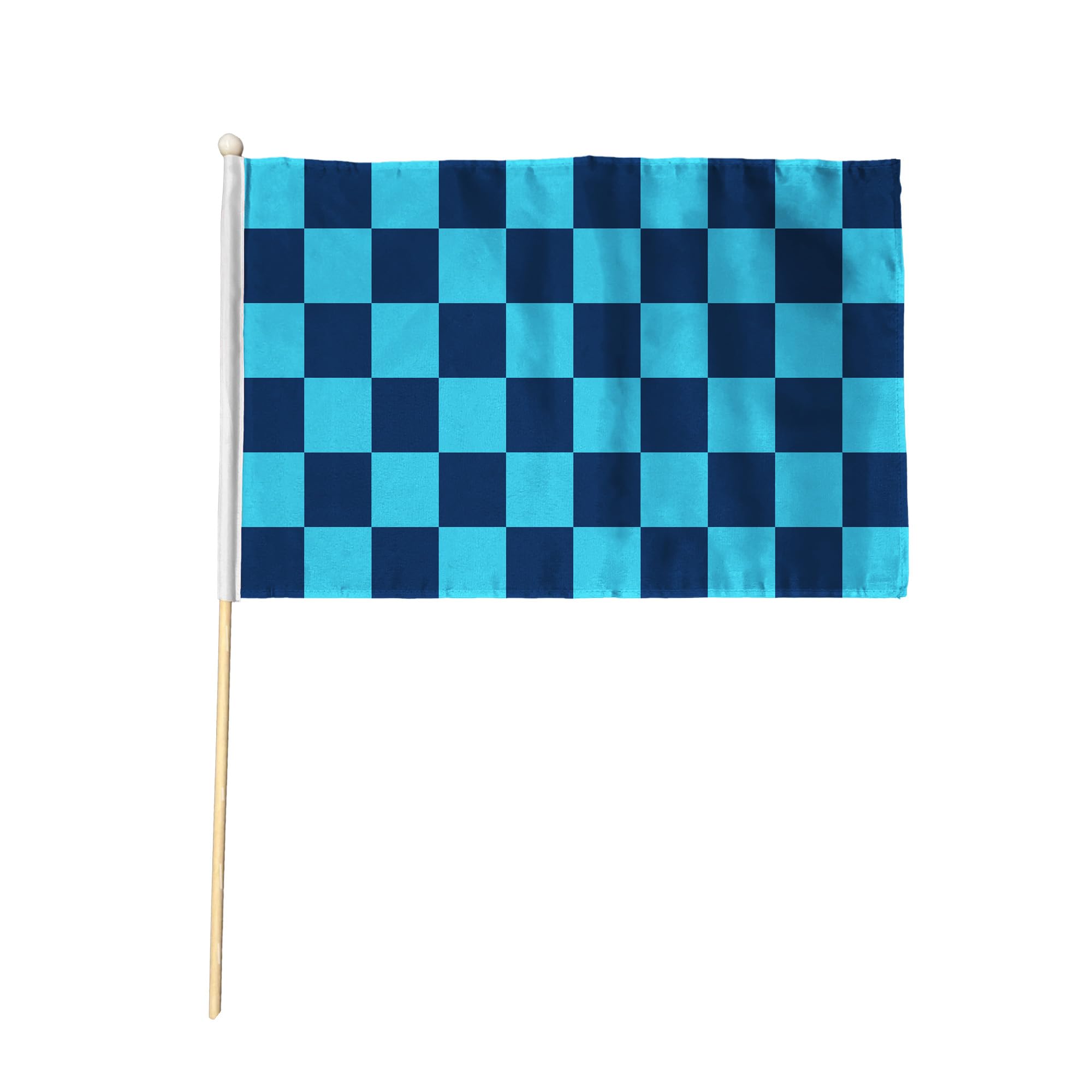 Flagtex Navy Blue and White Checkered Hand Waving Flag (27x18 Inch) - Premium Large Wooden Stick Hand Flag with Natural Wood Pole for Football Sports Events Supporters Celebrations