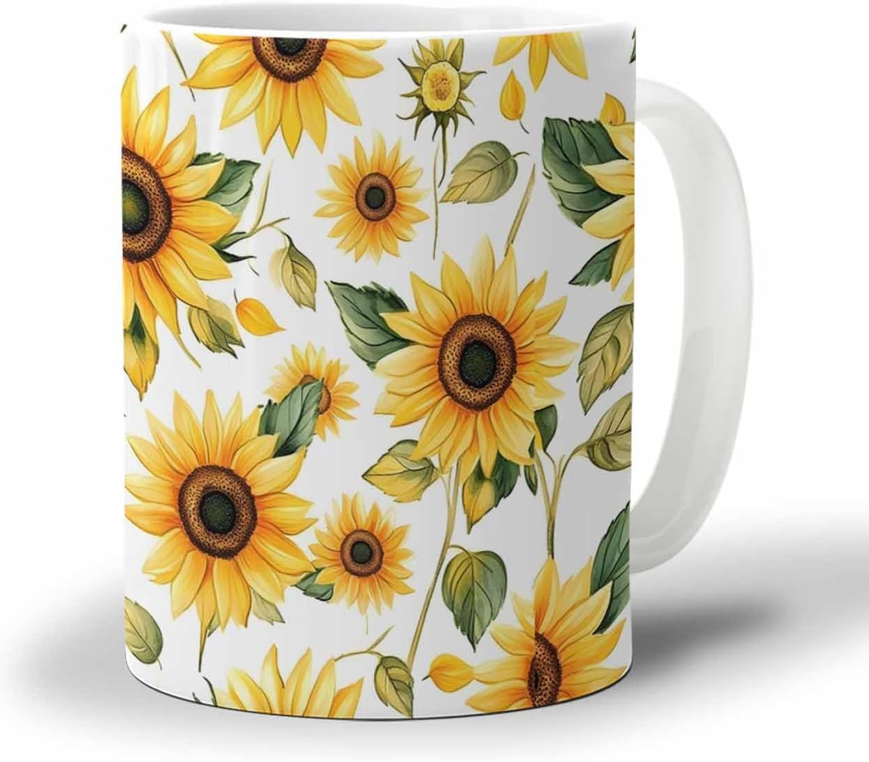 BEMIGO Ceramic Coffee Mug Spring Sunflower Ceramic Mug White Cup, Pastoral Yellow Flower Insulated Coffee Cup with Handle with Pattern Perfect for Tea and Hot Beverages, 12oz