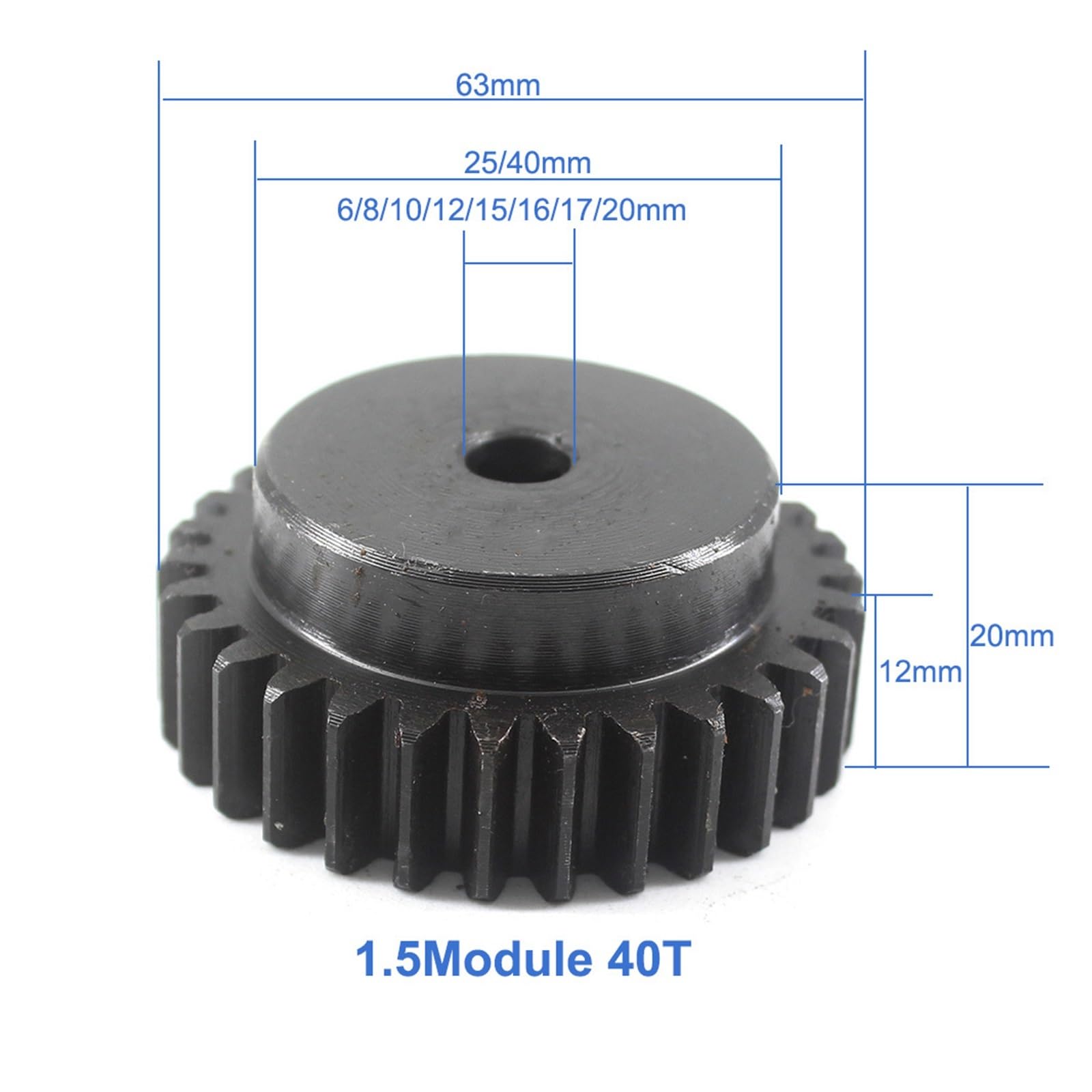 Bevel Gear Pinion Hardware Mechanical 1pcs Gear Wheel Metal 1.5Module 40T 45Steel Pinion Gears 6/8/10/12/15/16mm Bore 1.5 Mould 40Tooth Gear Wheel Spur Gear Pinion(8mm)