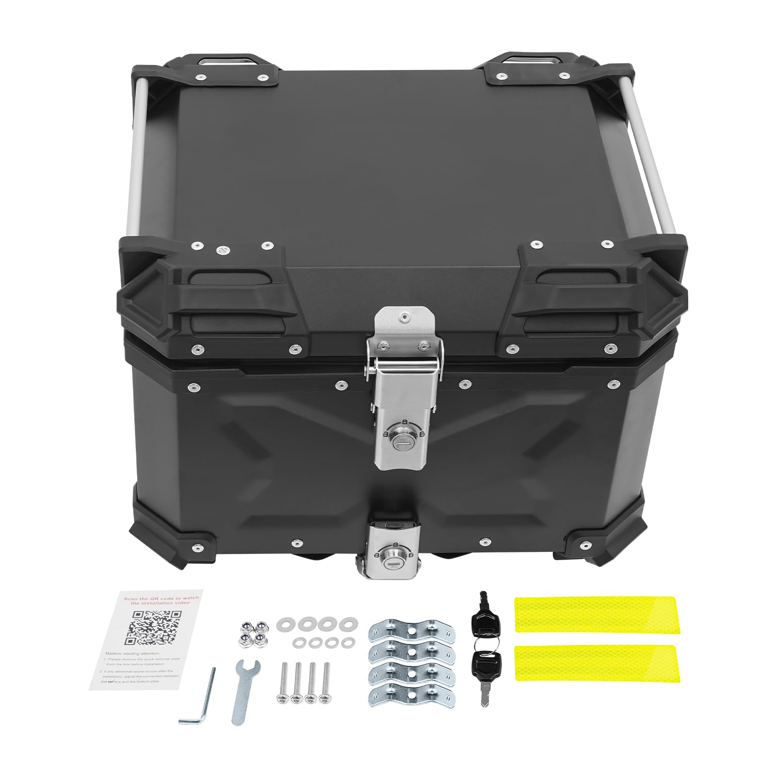 Baúl Superior para Motocicleta, Baúl Superior de aleación de aluminio, impermeable, a prueba de polvo y antirrobo, Maletero con Doble Llave, Maletero Trasero para Guardar Casco (45L/9.9Gal)