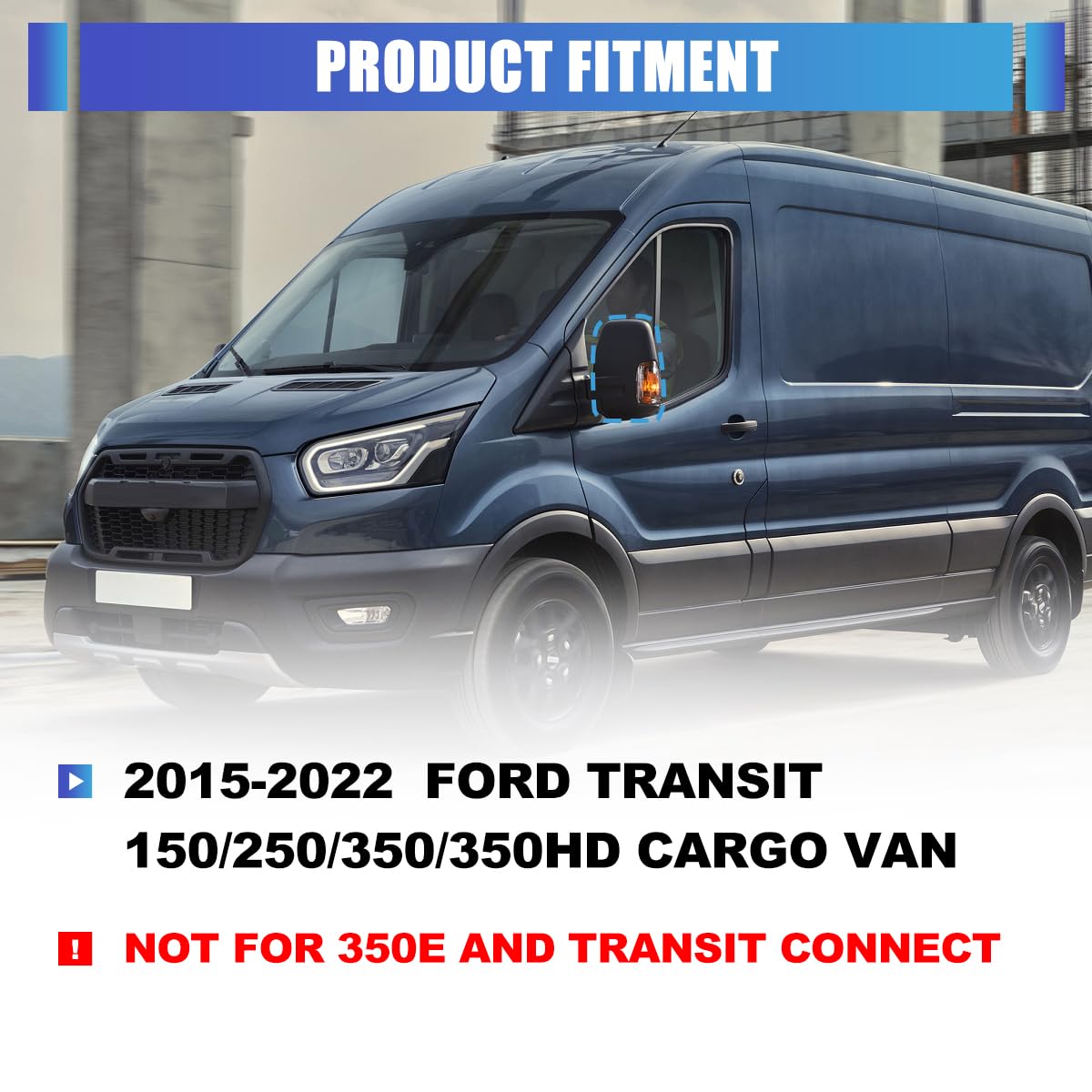 WolfX Mirror Turn Signal Lamp for Ford Transit 150/250/350/350HD Cargo Van 2015-2022 (Not for 350E and Transit Connect) Waterproof Turn Signal Light Replacement w/o Bulbs, 1 Driver Side