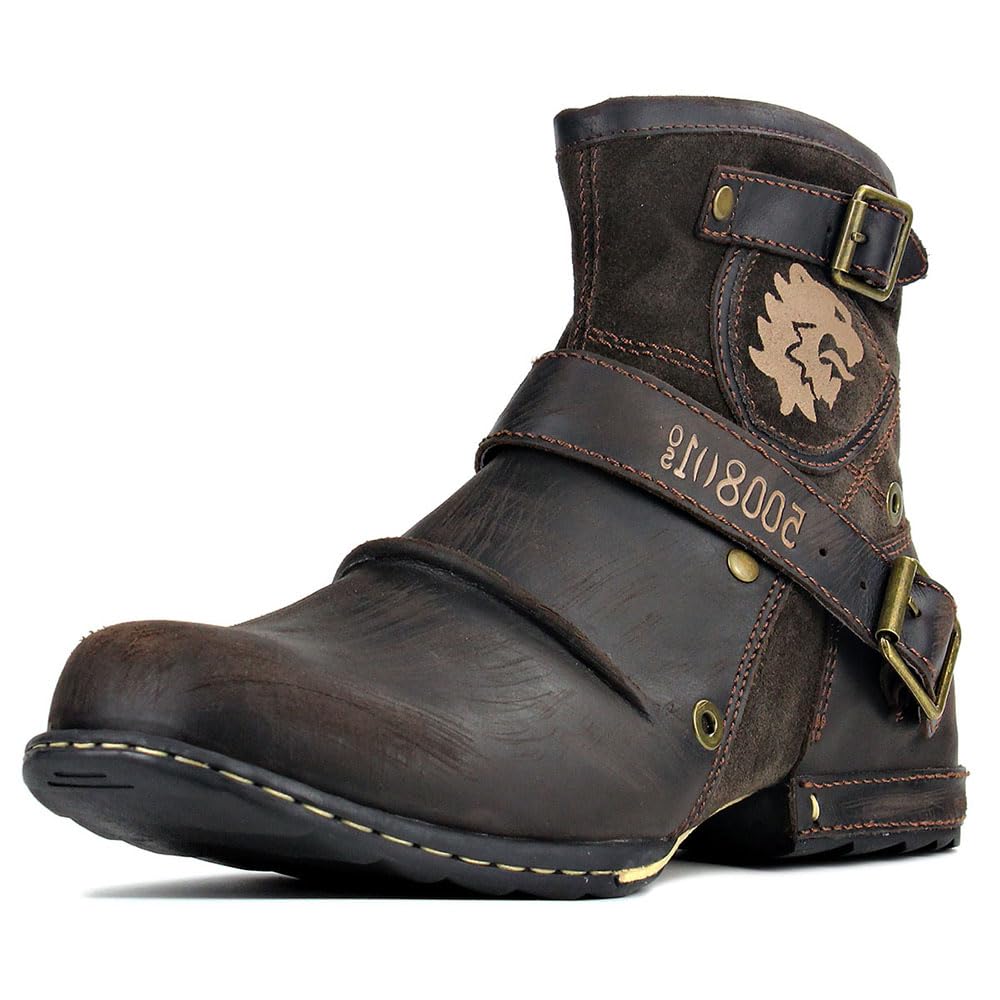 OSSTONE Moto Boots for Women Fashion Zipper-up Leather Chukka Boots Casual Shoes MS-5008-1-D-WUS-R