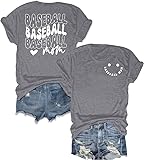 Caiyao Womens Baseball Mom Tshirts Front Back Fashion Graphic Tee Baseball Mama Tunics, Grey 2, XL
