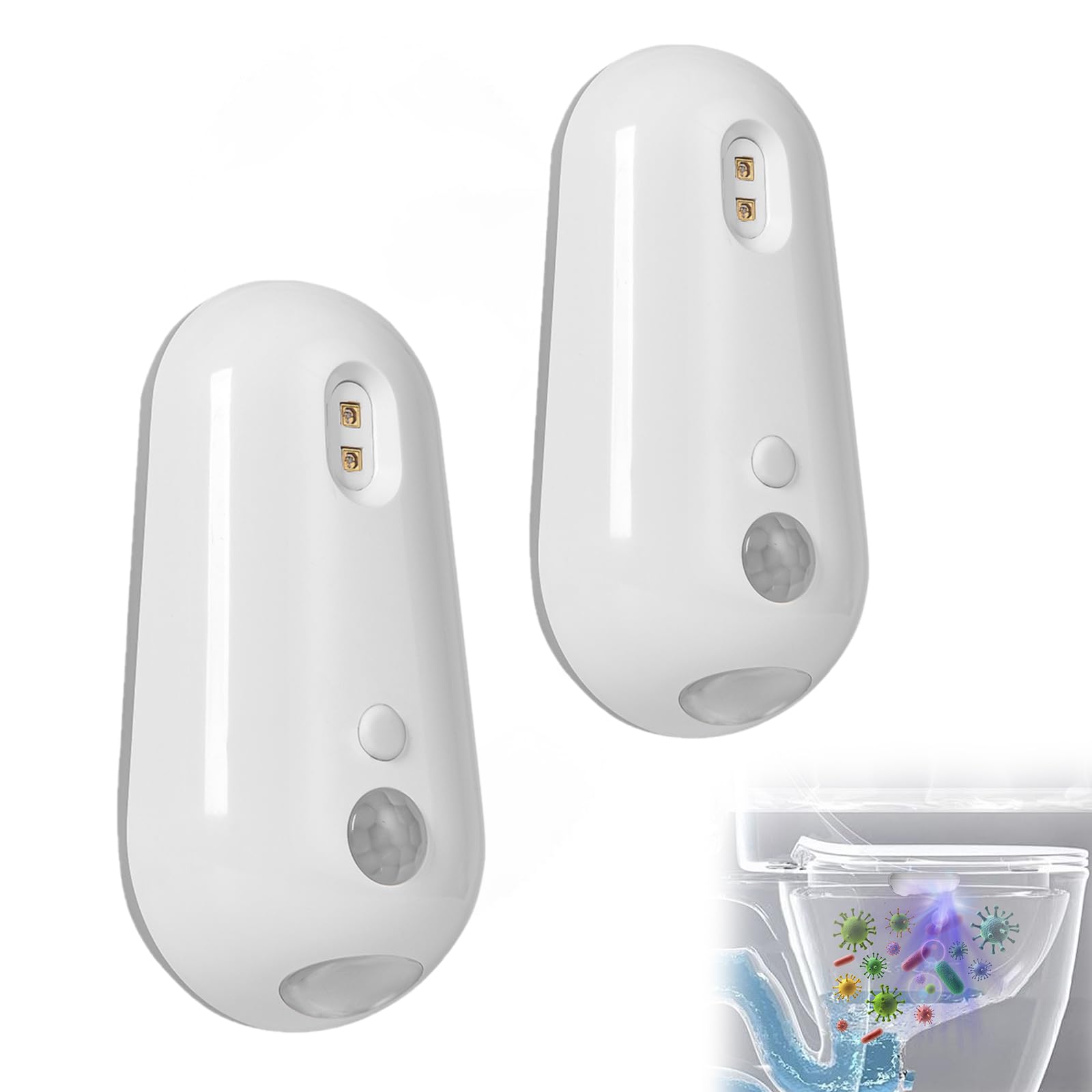 Self Cleaning UV Toilet Sanitizer And Night Light, Rechargeable Waterproof UV Disinfection Lamp, Adhesive Mount Hands-Free Sanitizing Light, Automatic Induction Toilet Night Light for Bathroom (2PACK)