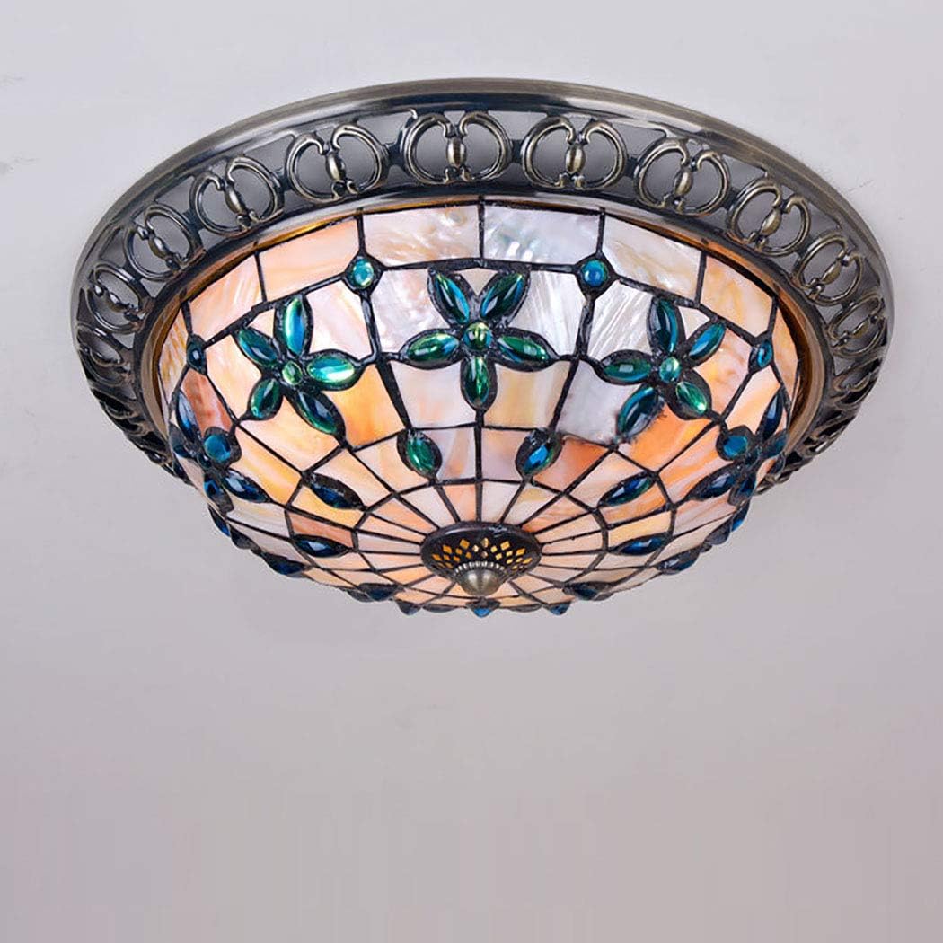 Vintage Tiffany Style Ceiling Lights, Hand-Made Natural Shell Shade 3-Lights Flush Mount Ceiling Lighting Fixture for Bedroom Living Room, E27