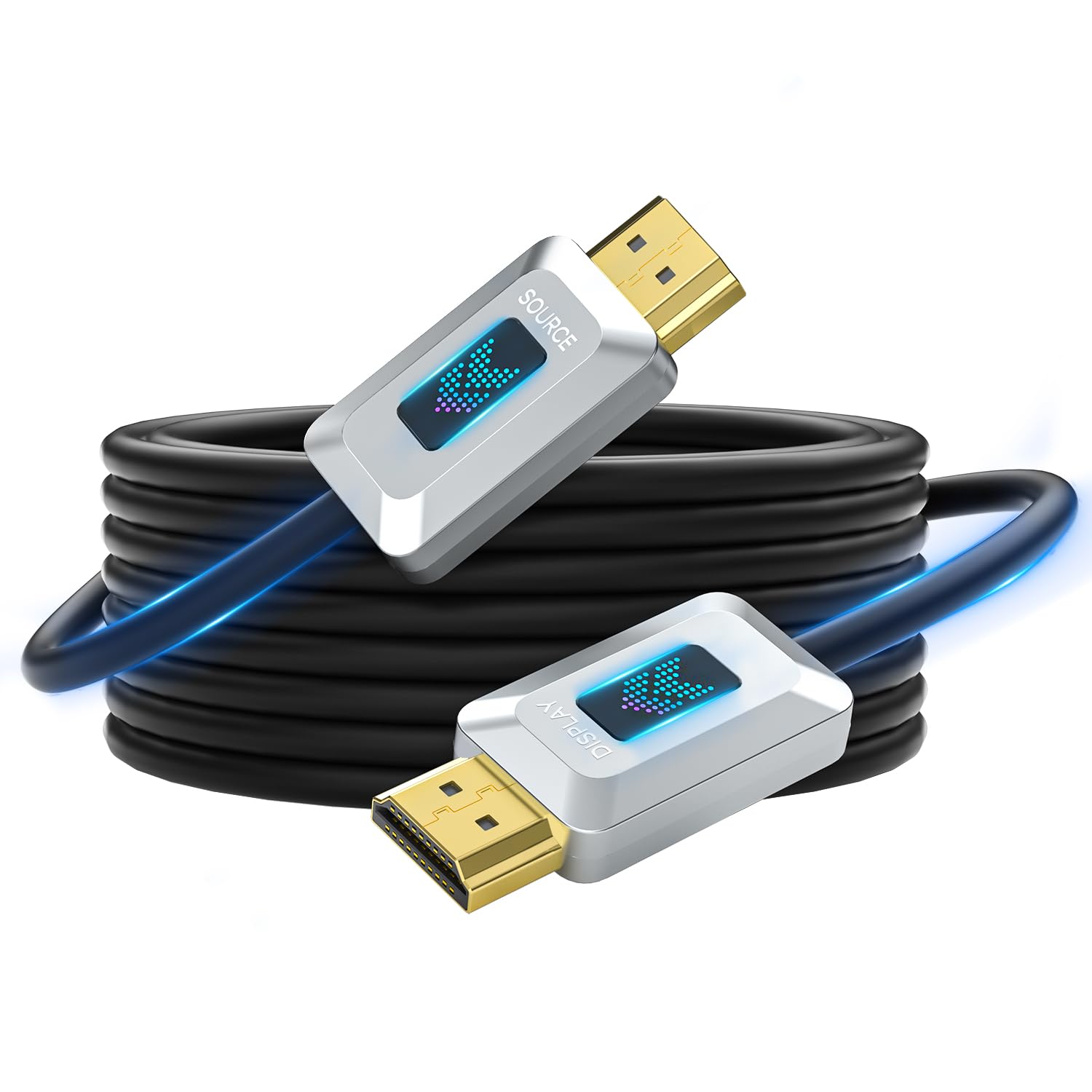 GeoHN.G Câble HDMI 2.1 à fibre optique 8K 25 m, 48 Gbps ultra haute vitesse 8K @ 60Hz 4K @ 120Hz/144Hz Dolby/Dynamic/HDR10/eARC/HDCP 2.2&2.3/3D, compatible avec RTX 3090/PS5/Roku TV/HDTV/Blu-ray
