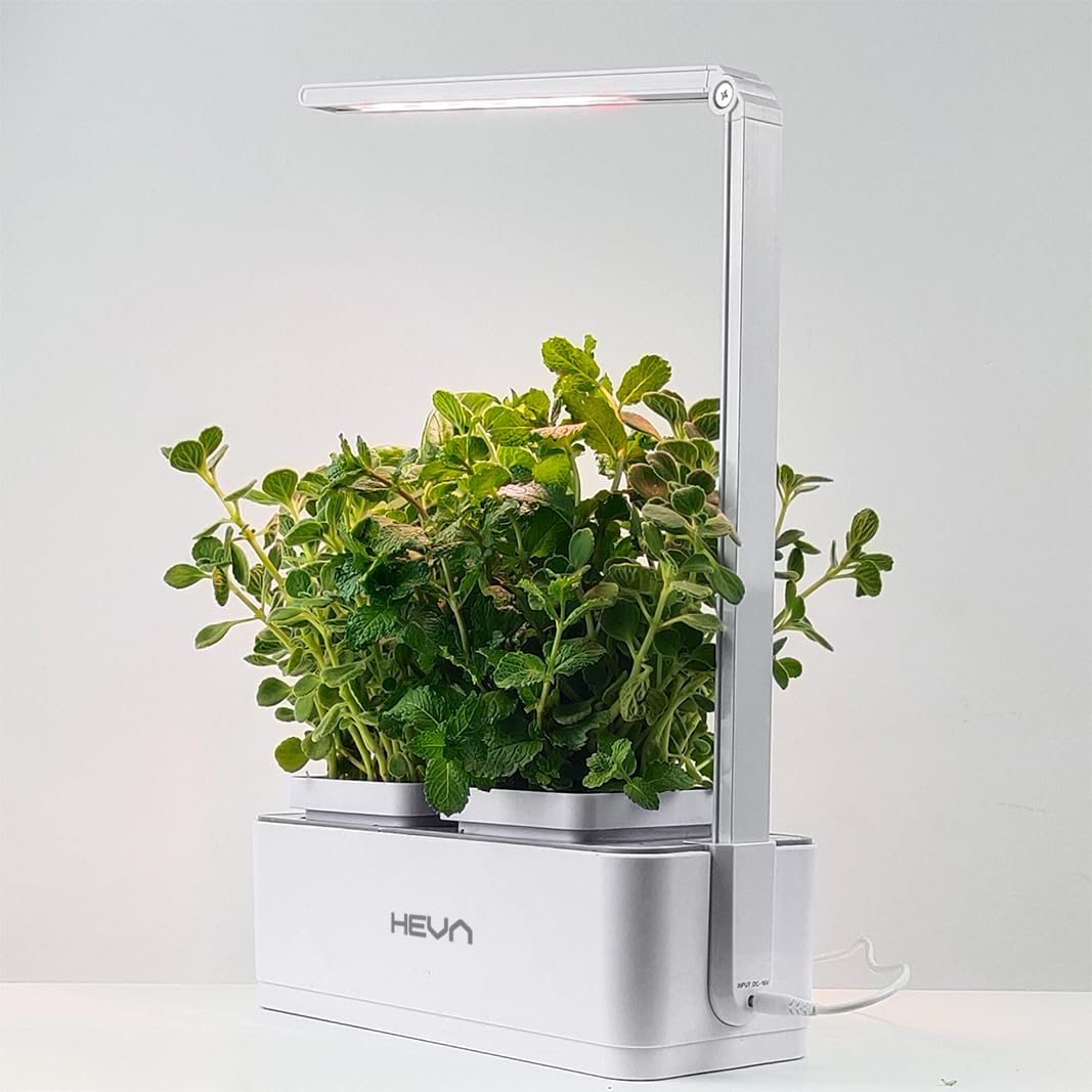 Eberg HEVA LIF Hydrokultur System, Indoor Garten mit LED Pflanzenlampe, 2 Pflanzplätze, 1 L Wassertank, Wasserstandssensor, Hydroponik Set, Weiß