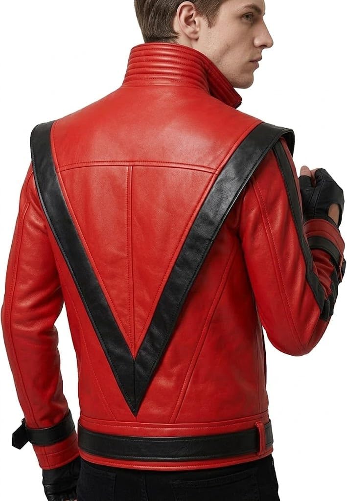 Mens Red 80s Retro Dance Cosplay Singer Halloween Costume Leather Jacket