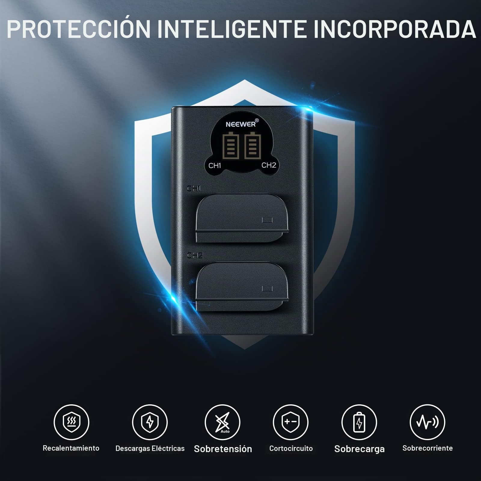 NEEWER Juego de Batería y Cargador Repuesto para DMW-BLK22, Compatible con Panasonic Lumix DC-S5 GH5 II S5II GH6 S5 IIX S9, Paquete de 2 Baterías 2400 mAh y Cargador USB Doble Canal Tipo C
