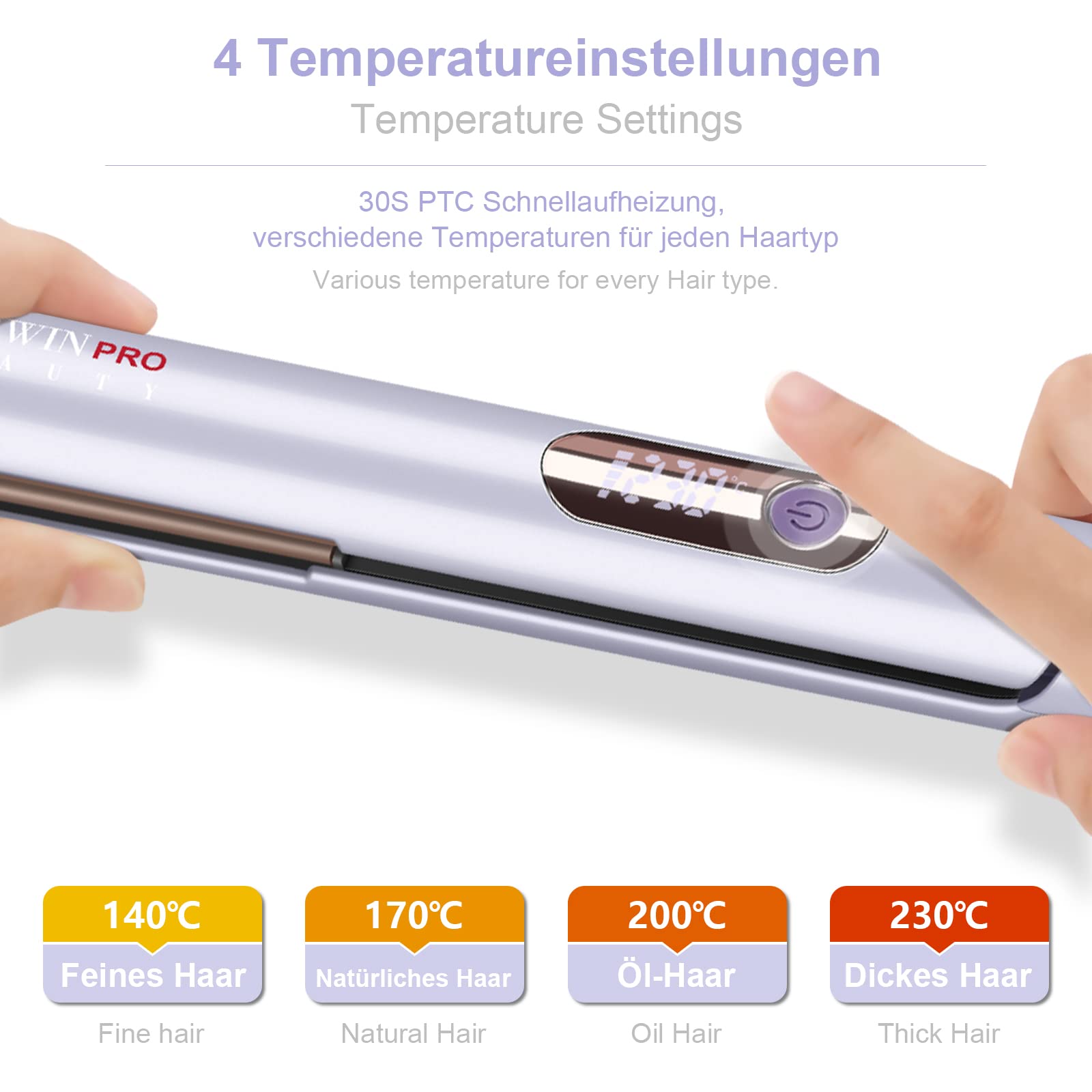 PARWIN PRO BEAUTY Set de estilismo 3 en 1, incluye plancha de 25 mm, rizador de 32 mm y cepillo alisador, con cable de alimentación desmontable, control de temperatura por LED, Púrpura