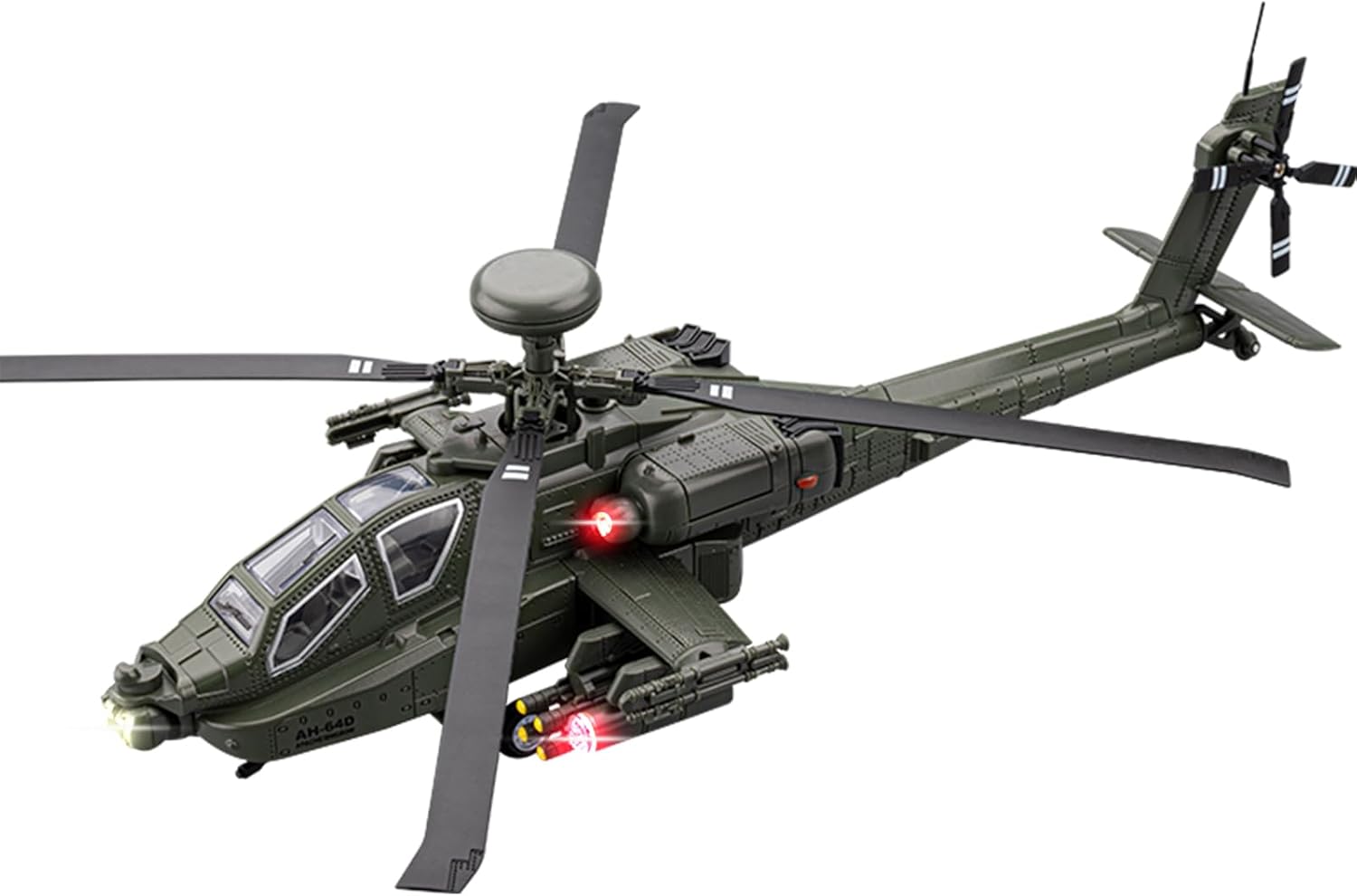 AH-64 Apache Attack Helicopter Diecast Model Airplane Toy, 1:46 Plane Military Fighter Jet Toy, Light and Sound for Kids 3+ (Gray)