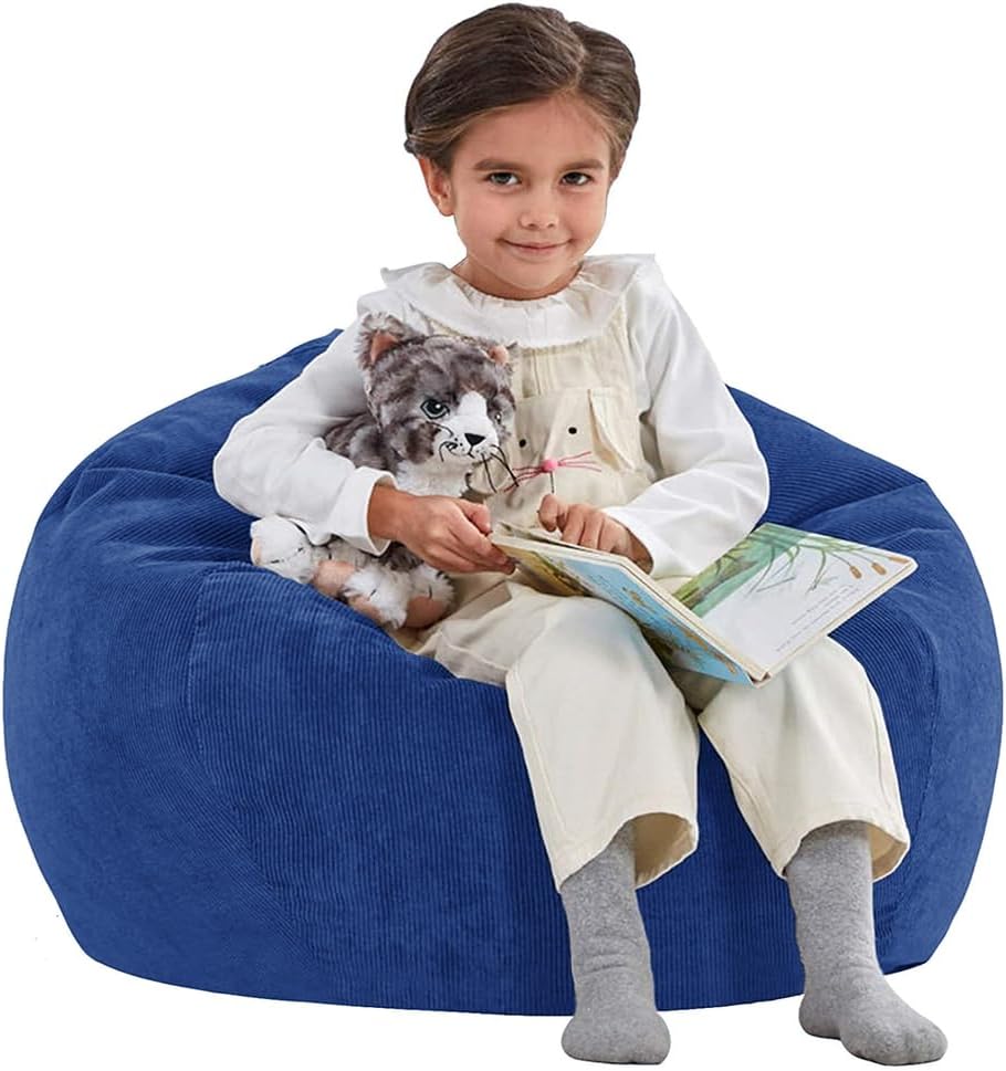 Bean Bag Chair Cover for Kids(No Filler) Premium Flannel Lounger Furniture for Kids Teens and Adults Indoor Lazy Lounger Solid,Dark Blue,70 * 80cm