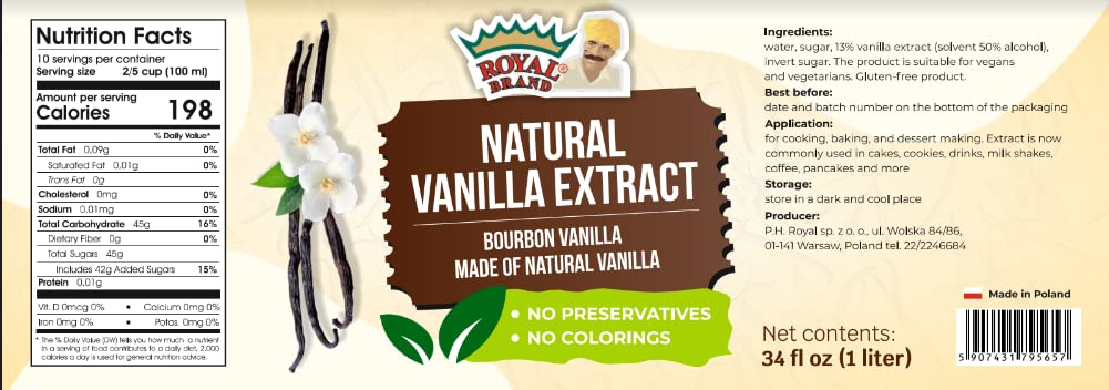 Extracto de vainilla natural, hecho de vainilla natural, sin alcohol, 1 litro, Halal
