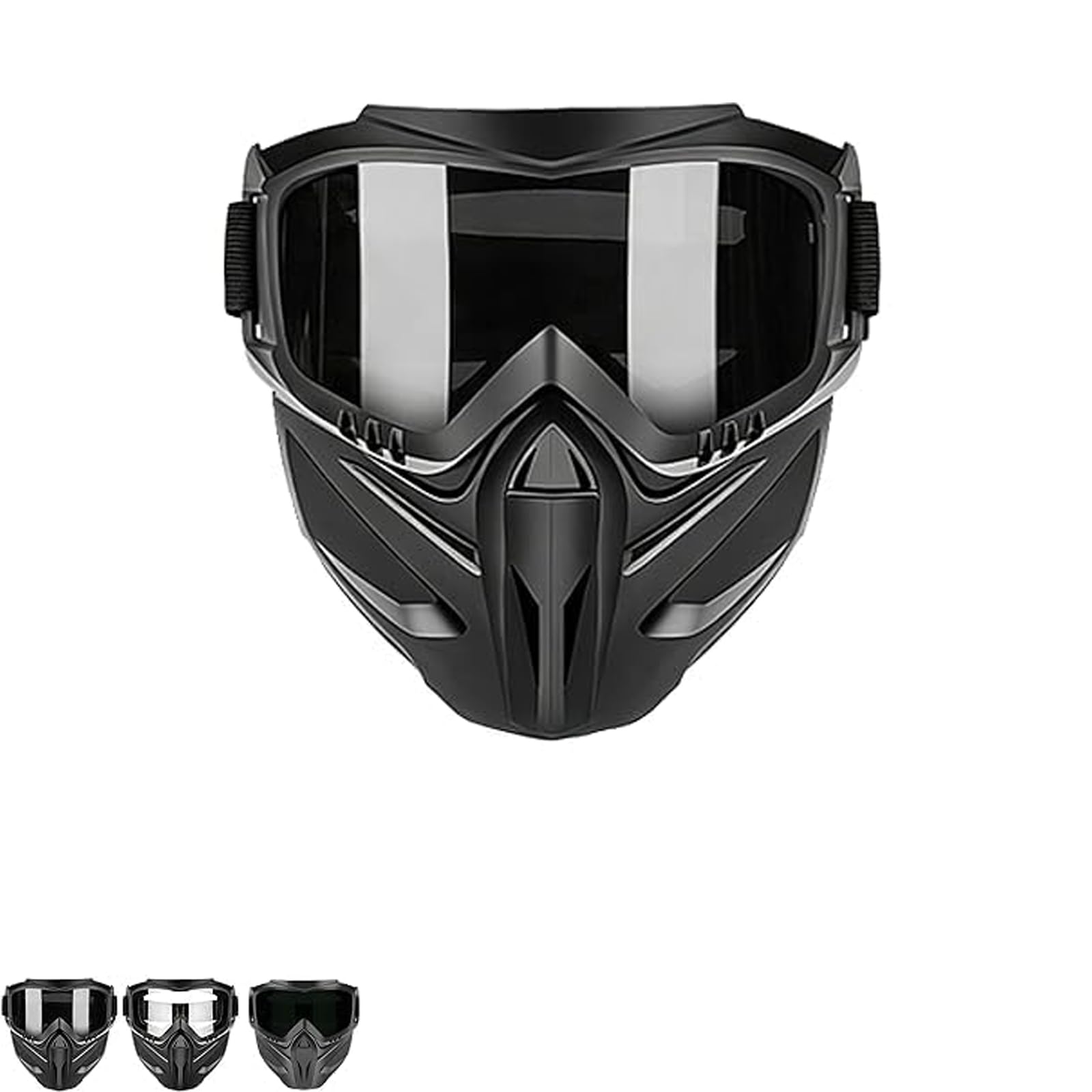 Detachable Full Face Goggle Mask for Motorcycle Riding Airsoft & Paintball Windproof Protective Face Shield with Impact Resistant Goggles for Ski Welding Outdoor Sports (Black)