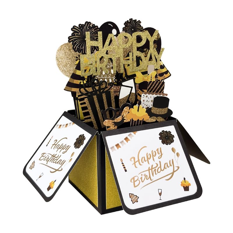 OioTuyi 3D Pop Up Birthday Card with Envelope Happy Birthday Greeting Card for Women Men Mum Dad Friend Party Gift Keepsake Display Card Pink (Black)