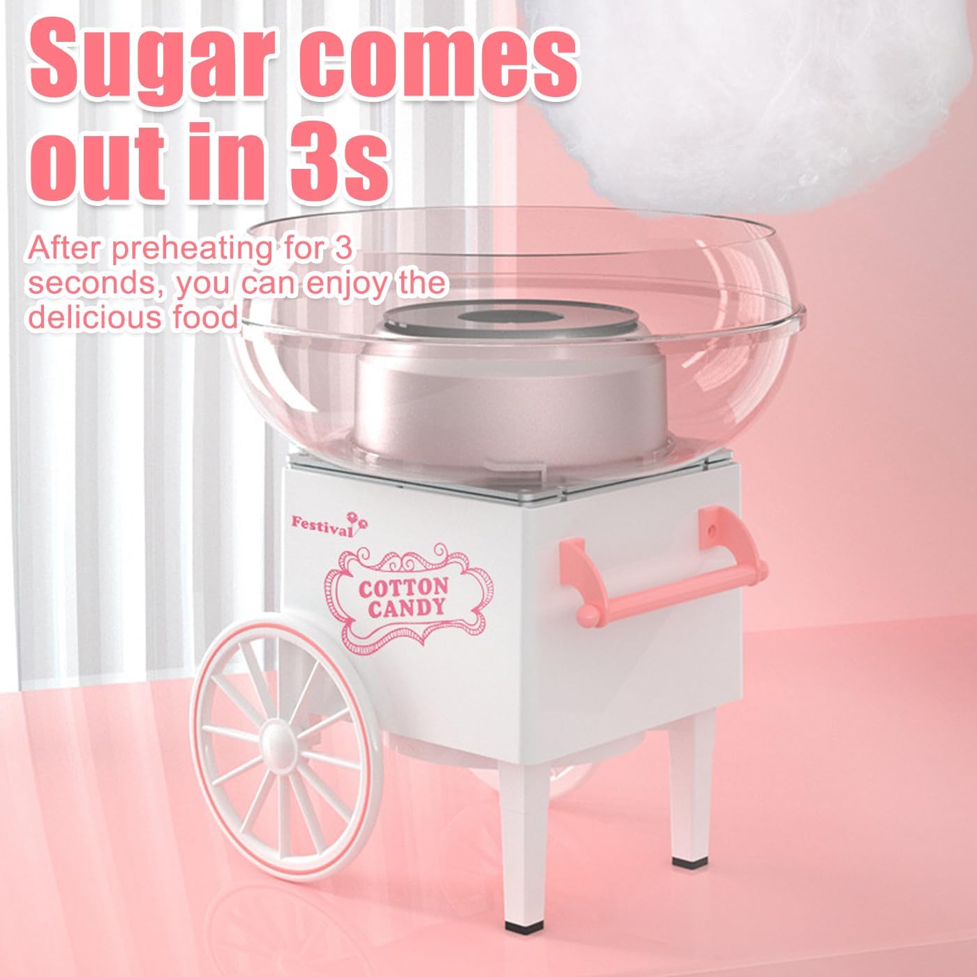Máquina De Algodón De Azúcar, Máquina De Algodón De Azúcar con Azúcar Que Sale En 3 Segundos, Palitos De Algodón De Azúcar, Máquina Portátil para Niños, Fiestas Y Hogar.