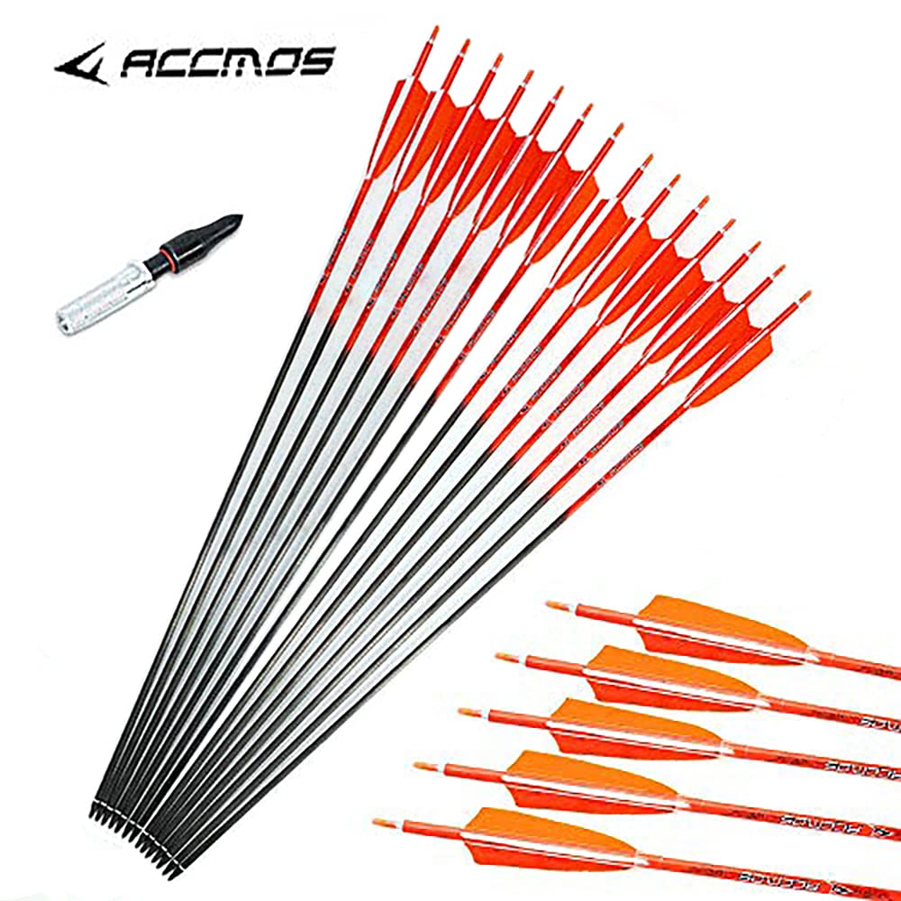 ACCMOS Spine 800 Flechas de Carbono 31" con 4" Pluma Natural, para Arco Largo Arco Recurvo Arco Compuesto Tiro al Arco Caza 12pz (12pcs, Spine 800)