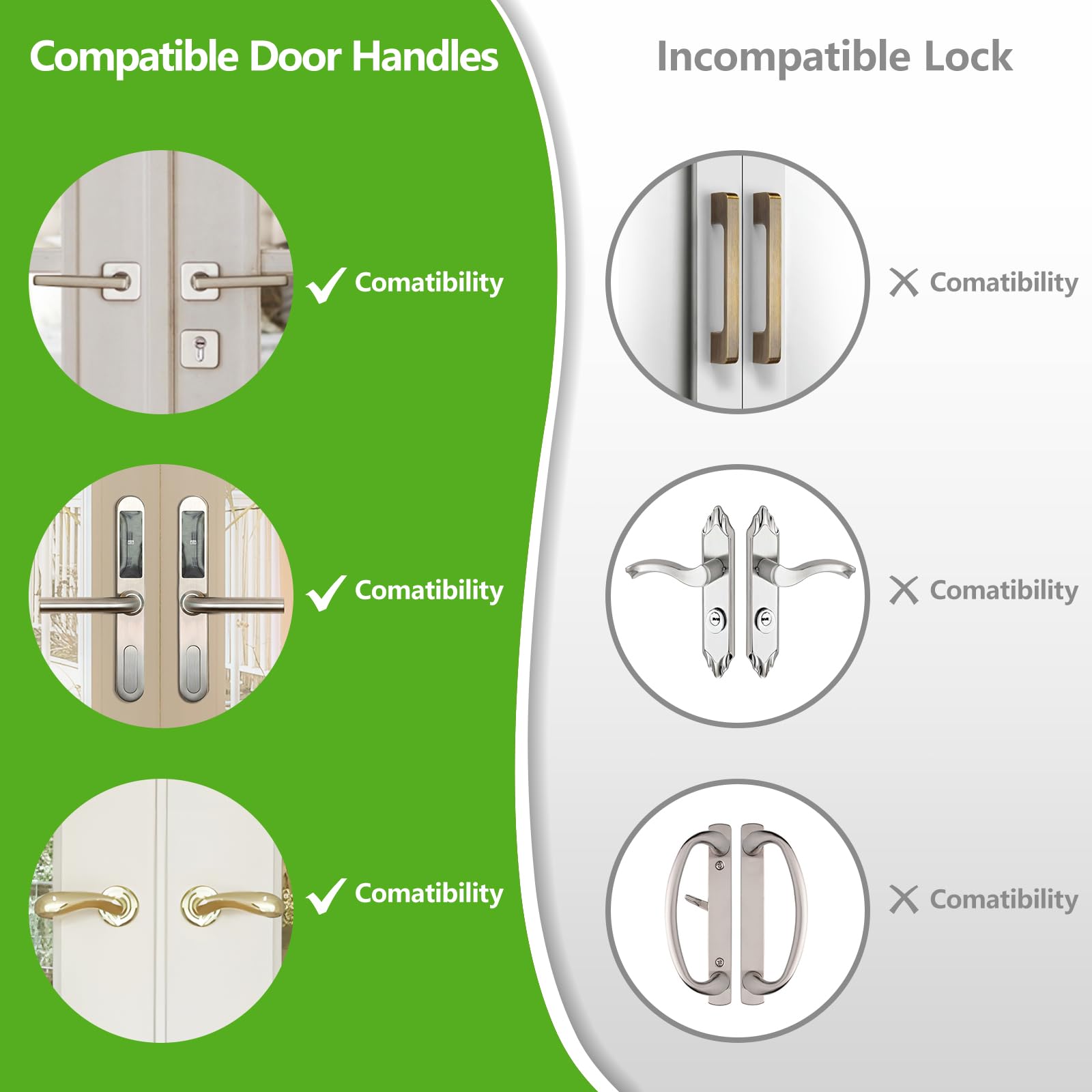Lock for Patio French Security Lock - French Door Security Lock for French Double Doors with 2 Handle (White) - Image 2