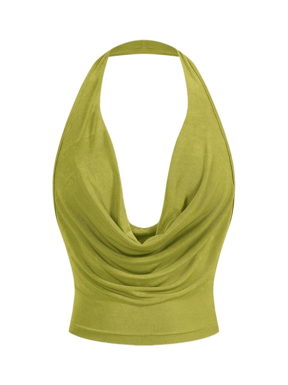 Générique Crop Top débardeur Femme froncé col Rond, sans Manches, Dos Nu drapé (Vert M)
