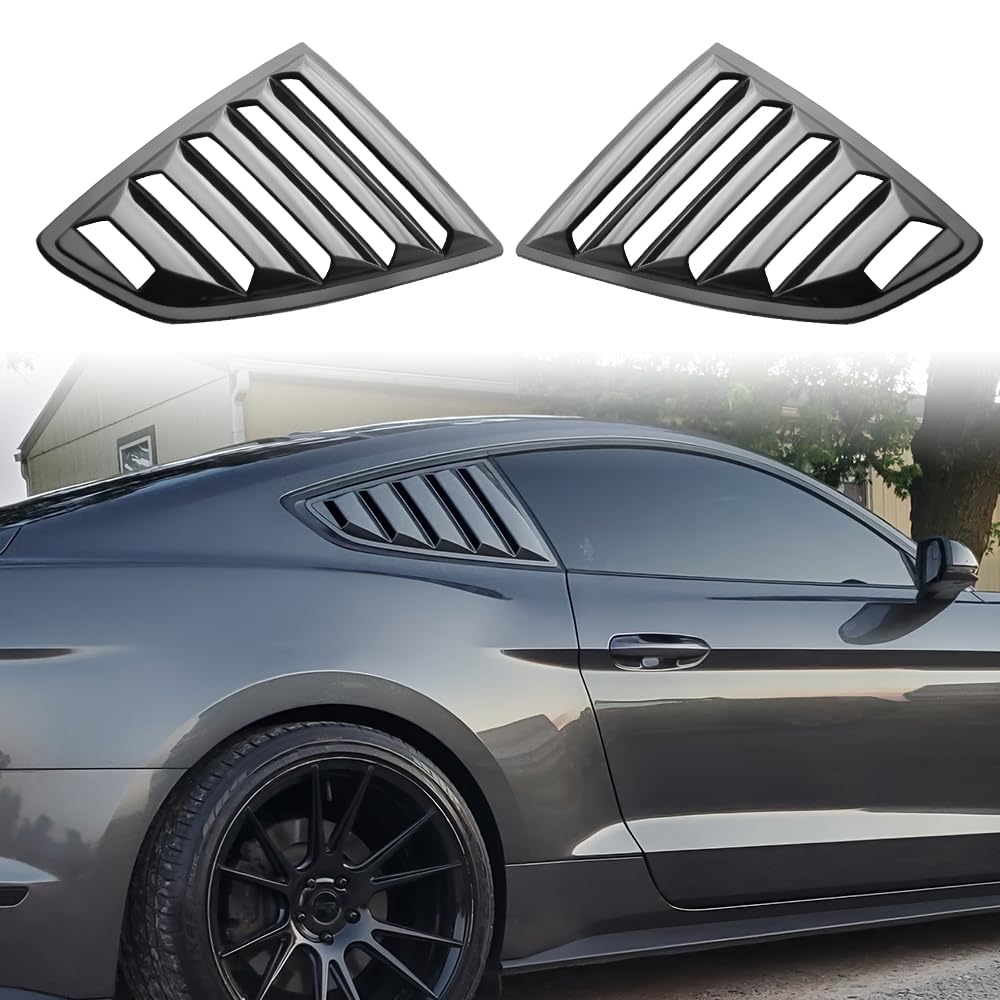 MODILOVER Side Window Louvers, Compatible with 2015-2023 Ford Mustang Coupe (Except Convertible), Polypropylene(PP) Unpainted Black OEM Style Air Vent Scoop Shade Cover Blinds, 2PCS