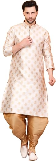 Over Crowd Men Ethnic Gold Leaves 100% pure Jacquard Kurta &amp; Aladdin salwar special for Lohri &amp; New Year, In Panjabi Style