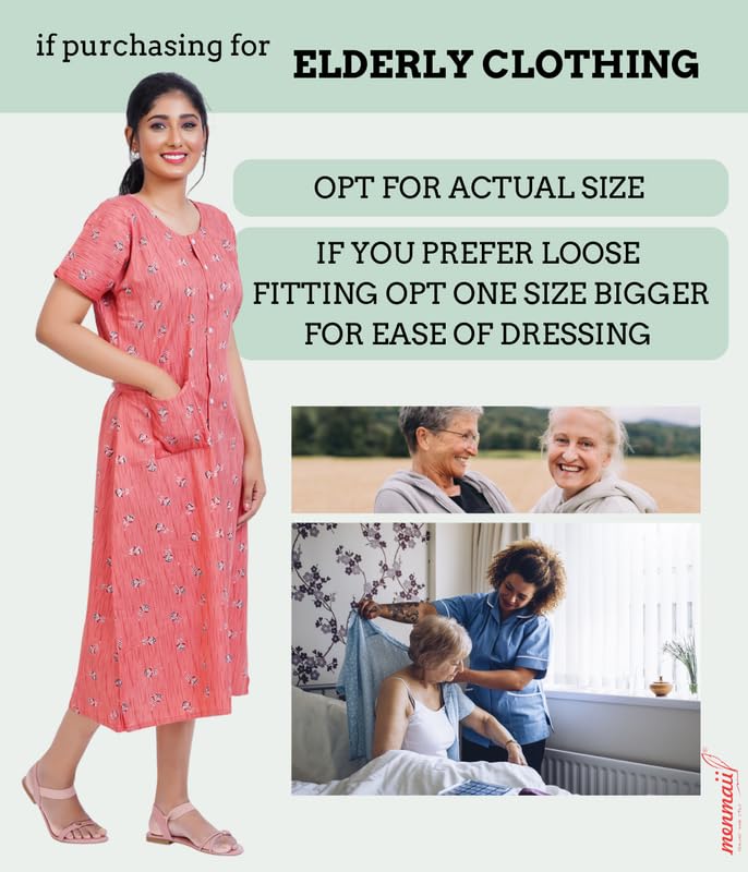 Image of MENMAII Women's [L-4XL] Full Open /Front Buttoned [a Kind of Adaptive Clothing] Multipurpose Nighty for Maternity /Pregnancy /Elderly /Patient /Feeding /Hospital Purpose Nighty Calf Length